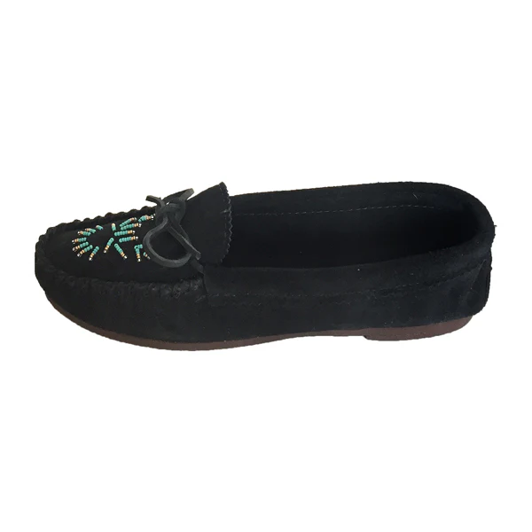 Women's Beaded Black Moccasin Shoes