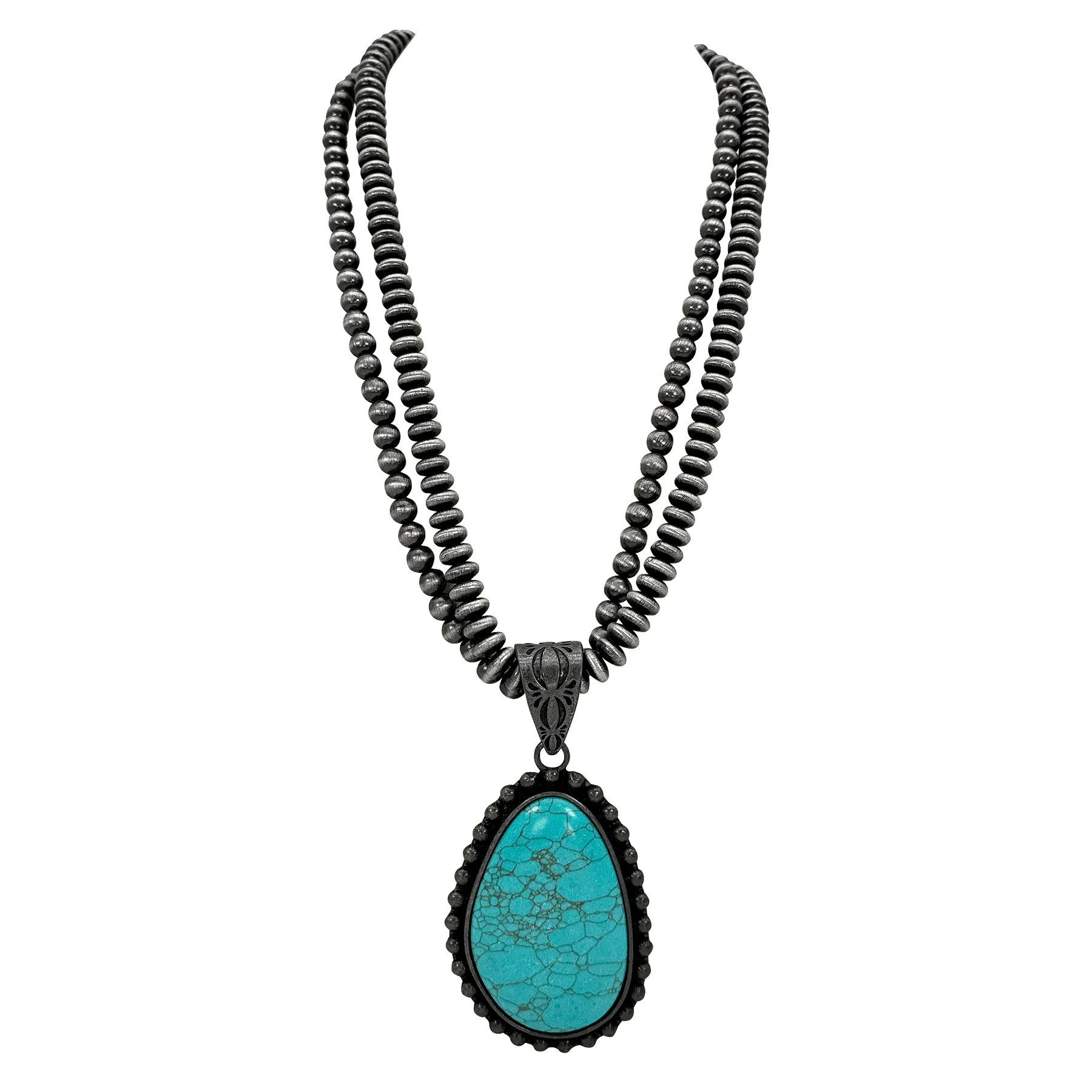 Double Navajo Pearl Turquoise Pendant Necklace