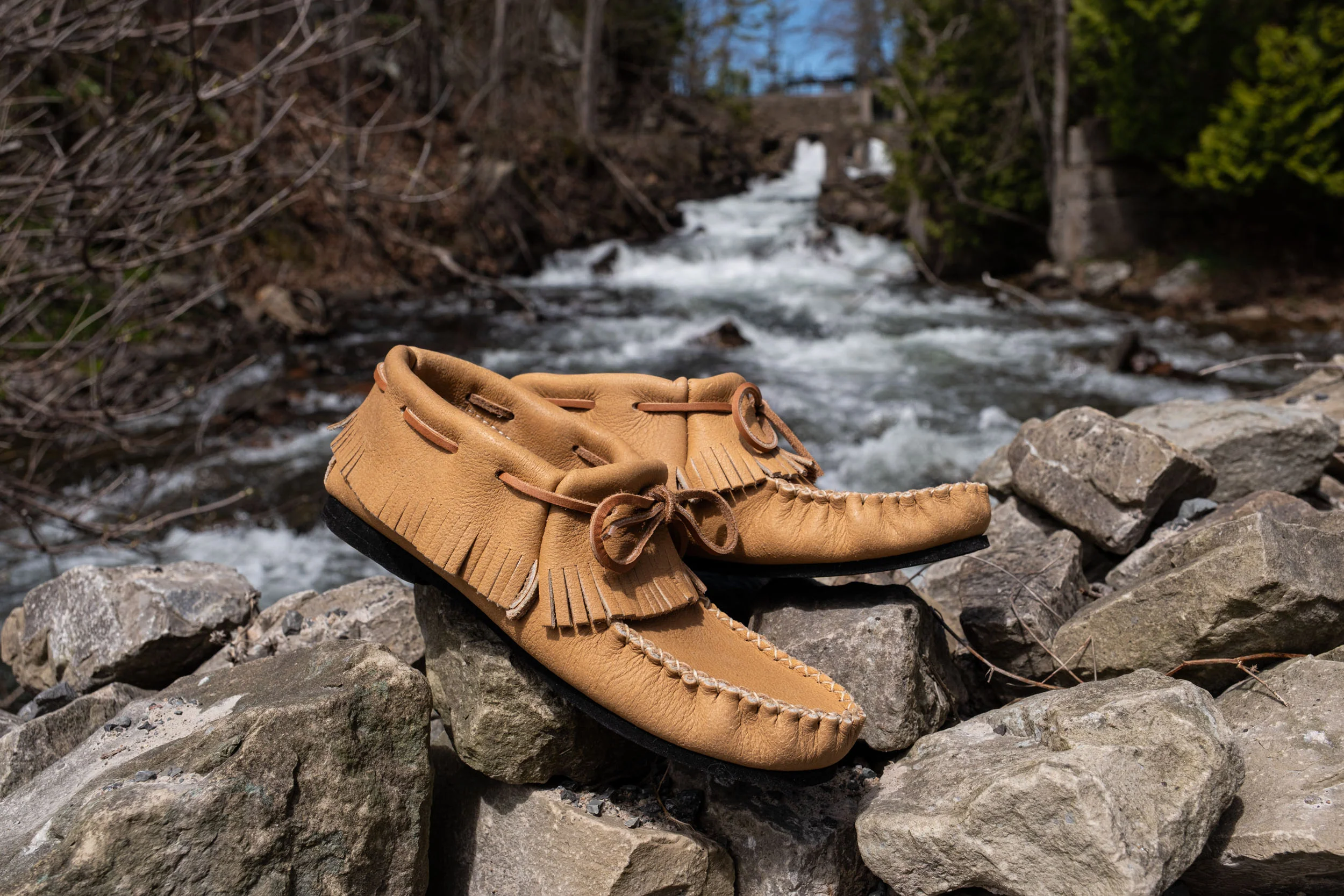 Women's Maple Moose Hide Fringed Moccasin Shoes