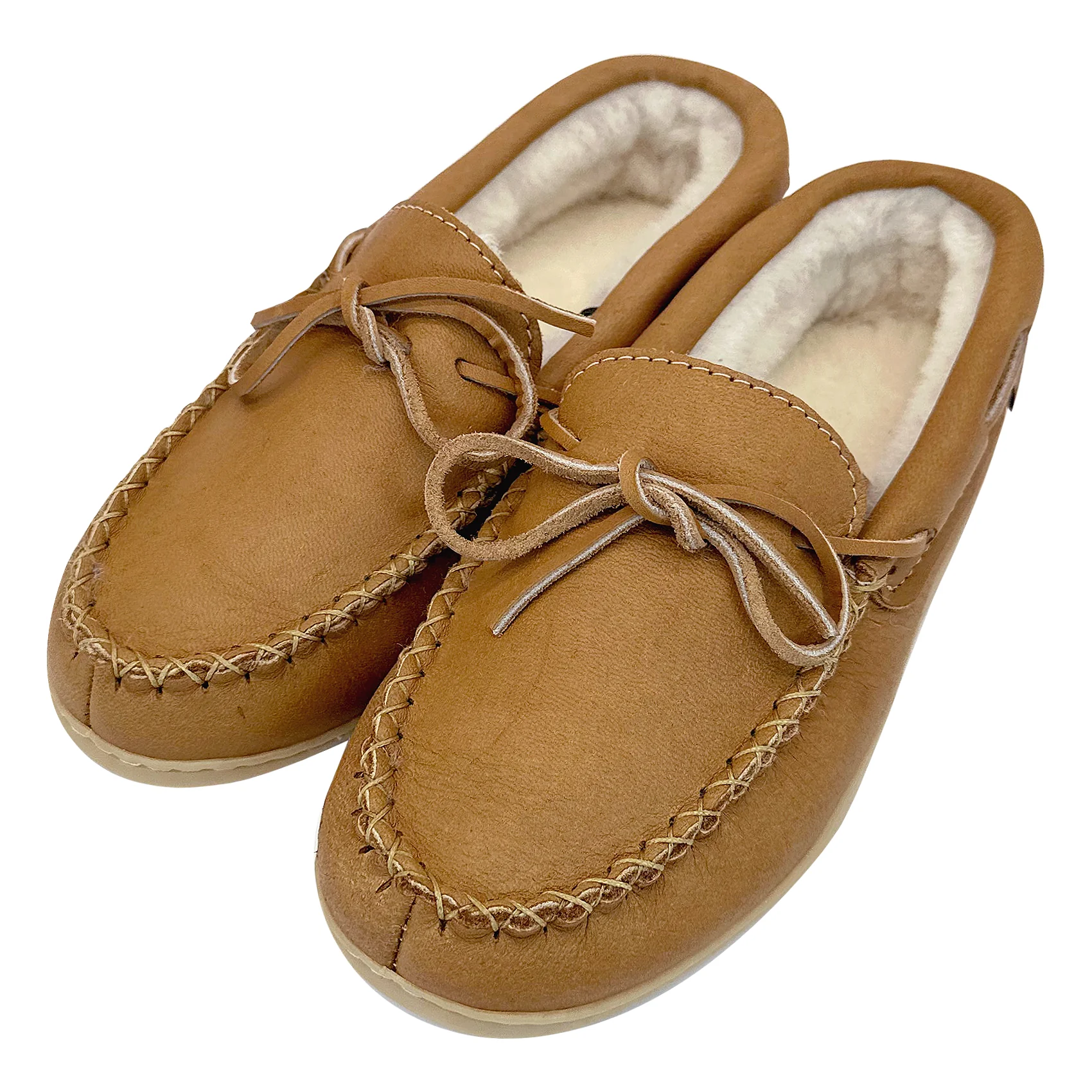 Women's Sheepskin Lined Leather Rubber Sole Moccasins