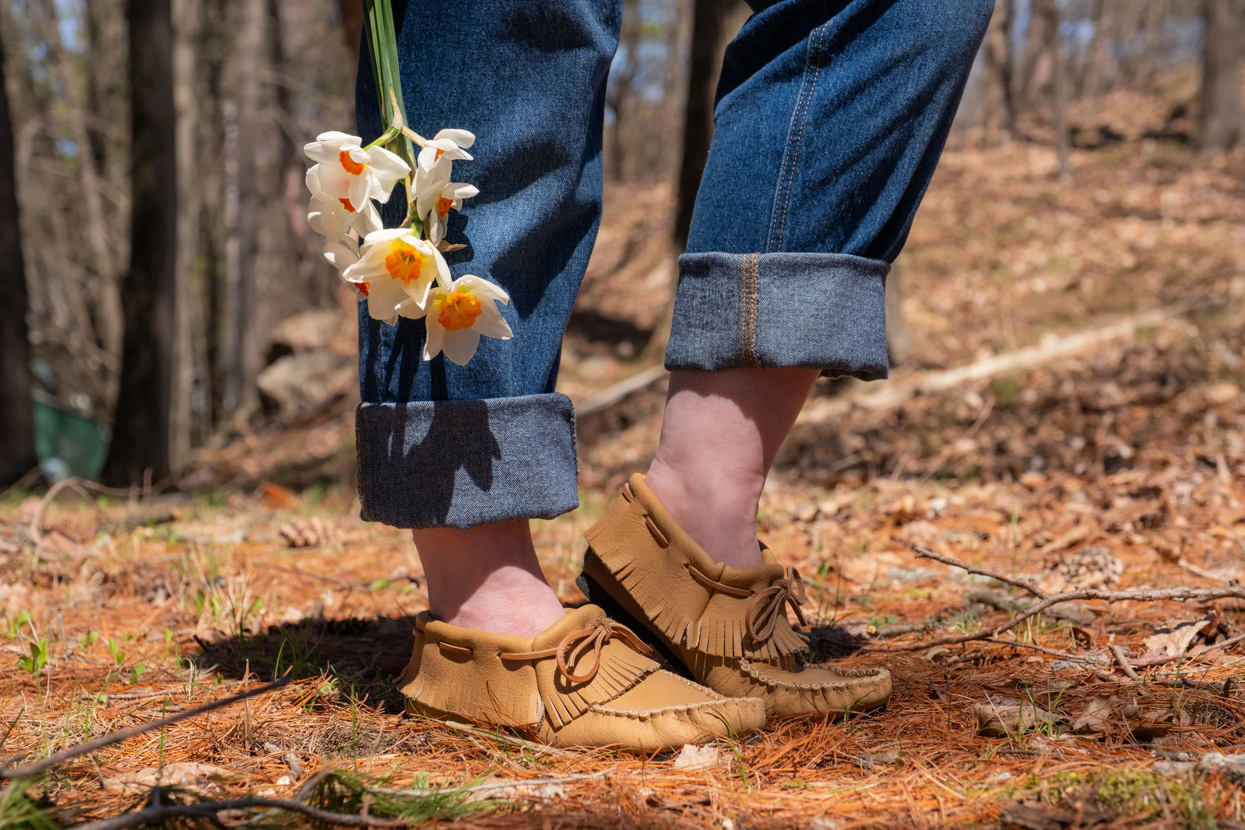 Women's Maple Moose Hide Fringed Moccasin Shoes