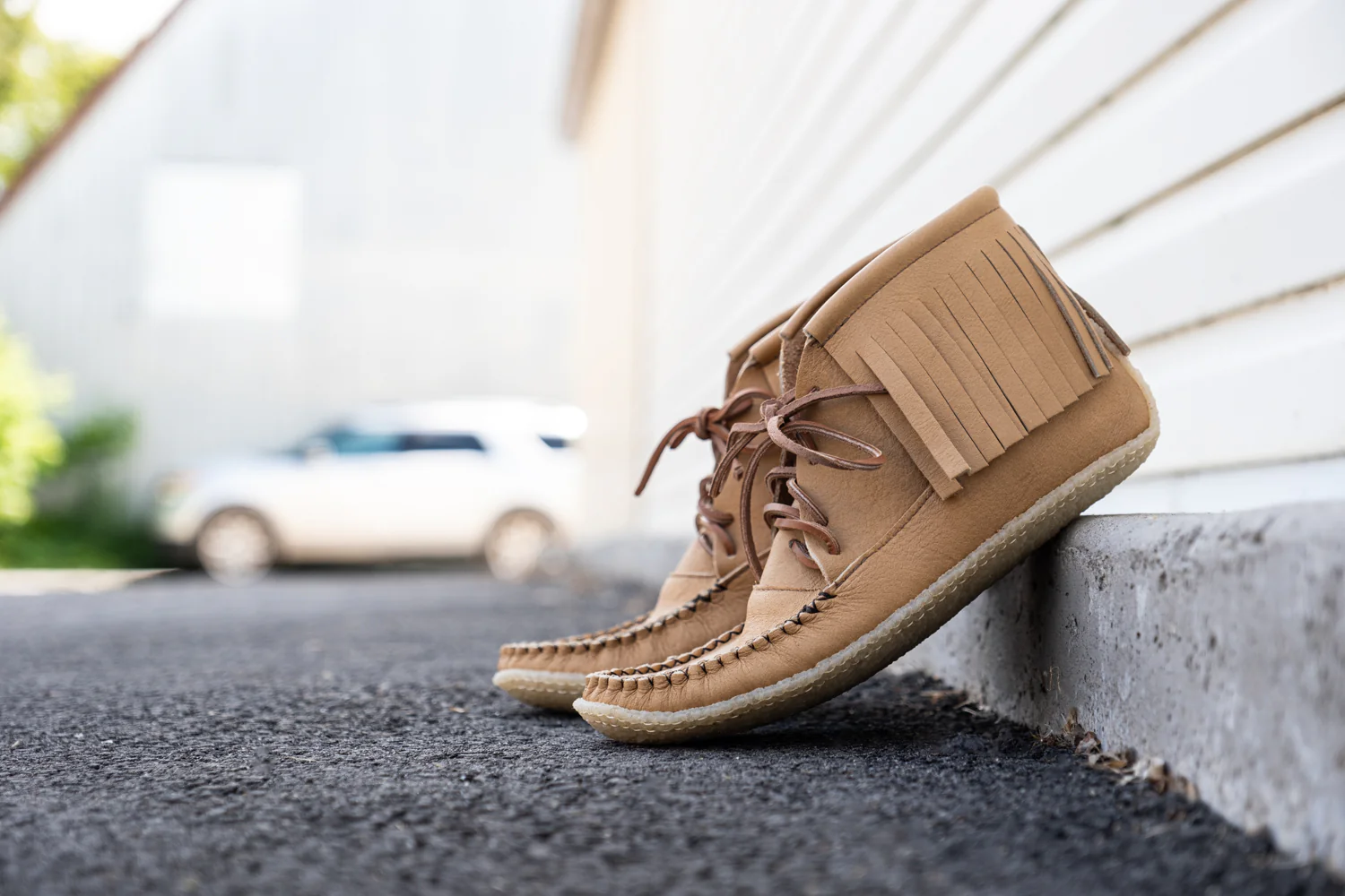 Men's Moose Hide Leather Fringed Moccasin Boots