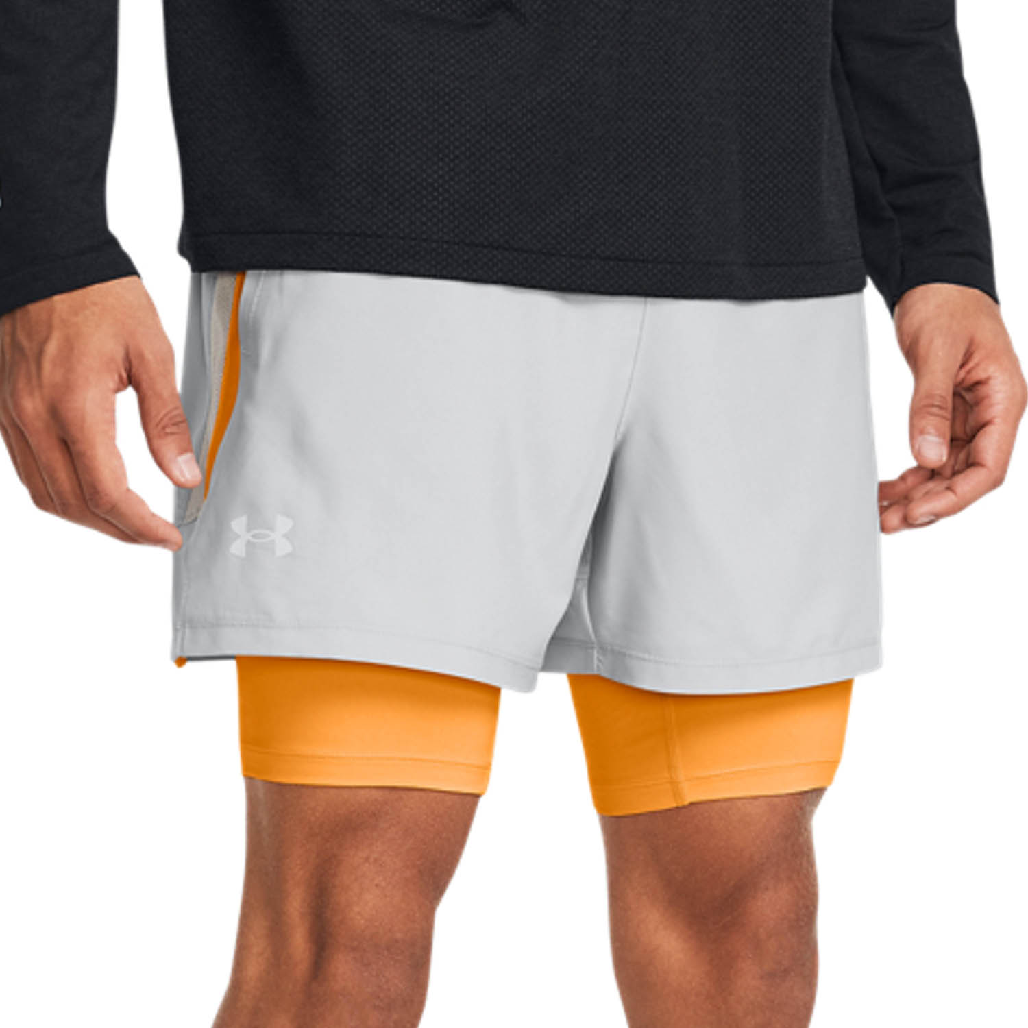 Under Armour Launch 5in 2 in 1 Pantaloncini Mod Gray/Nova Orange/Reflective