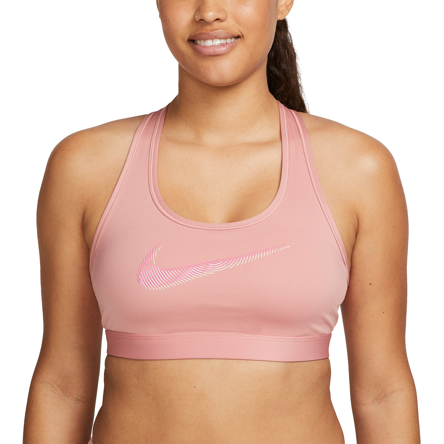 Nike Dri-FIT Swoosh Reggiseno Sportivo Red Stardust/Guava Ice/Laser Fuchsia