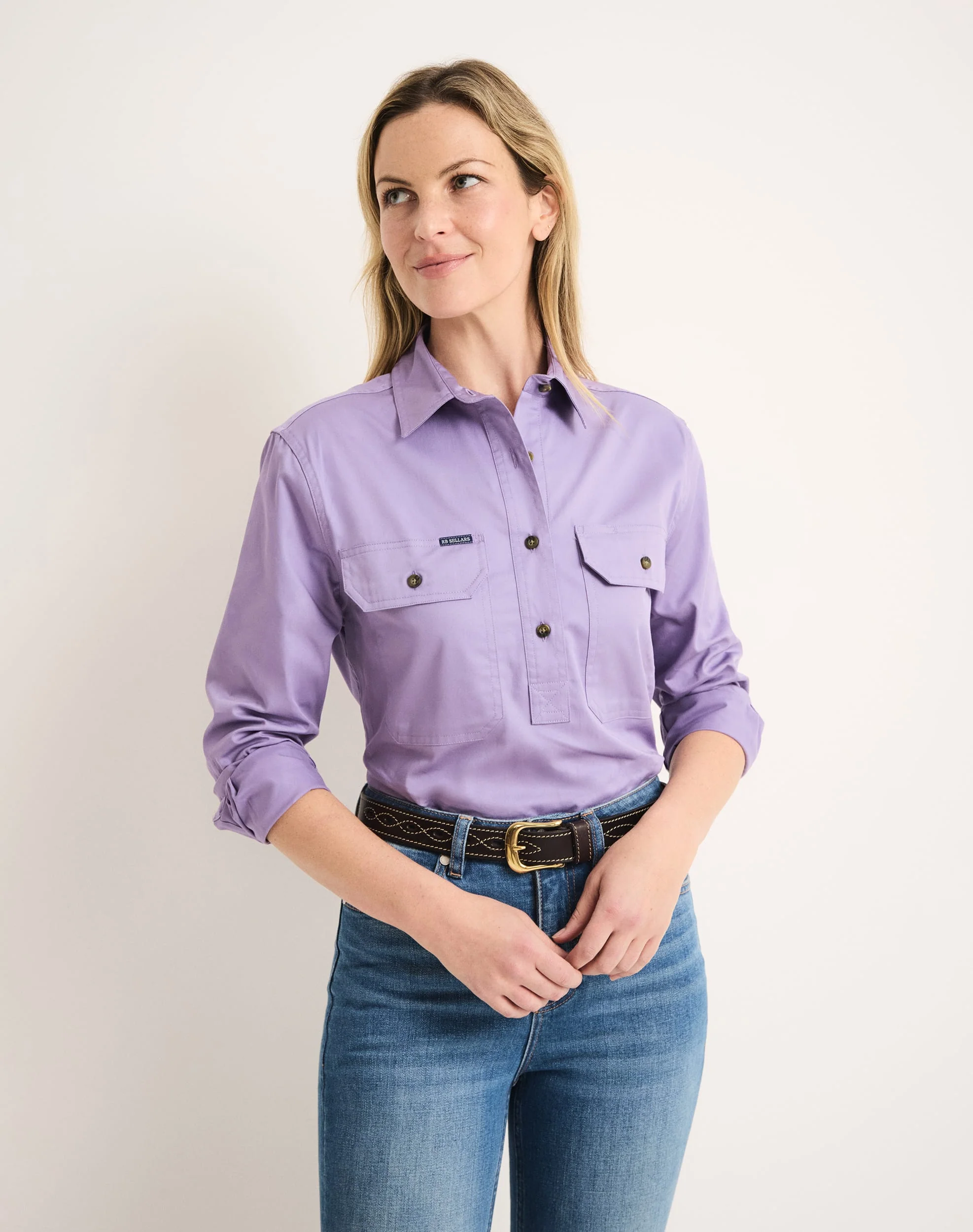 Sandy Workshirt - Half Button Long Sleeve Light Weight - Australian Cotton