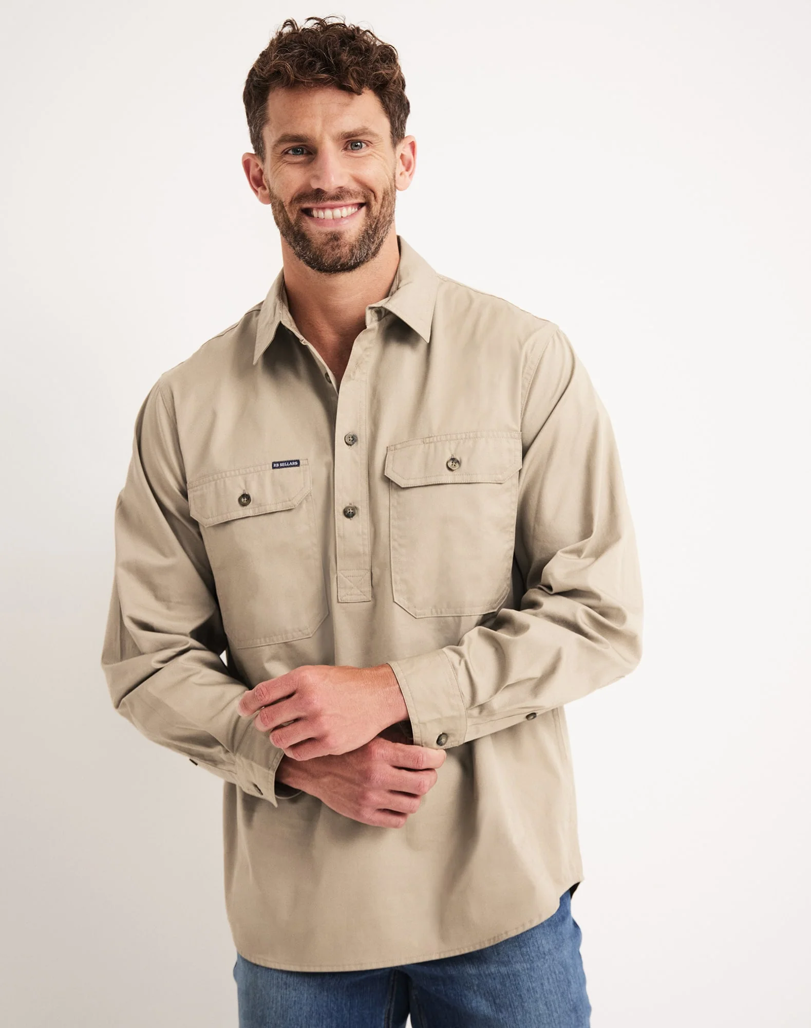 Burton Workshirt - Half Button Long Sleeve Light Weight - Australian Cotton
