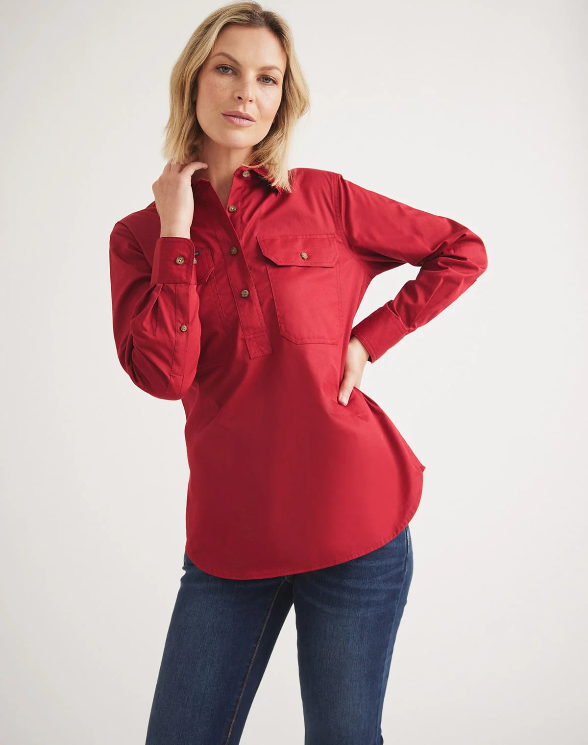 Sandy Workshirt - Half Button Long Sleeve Light Weight