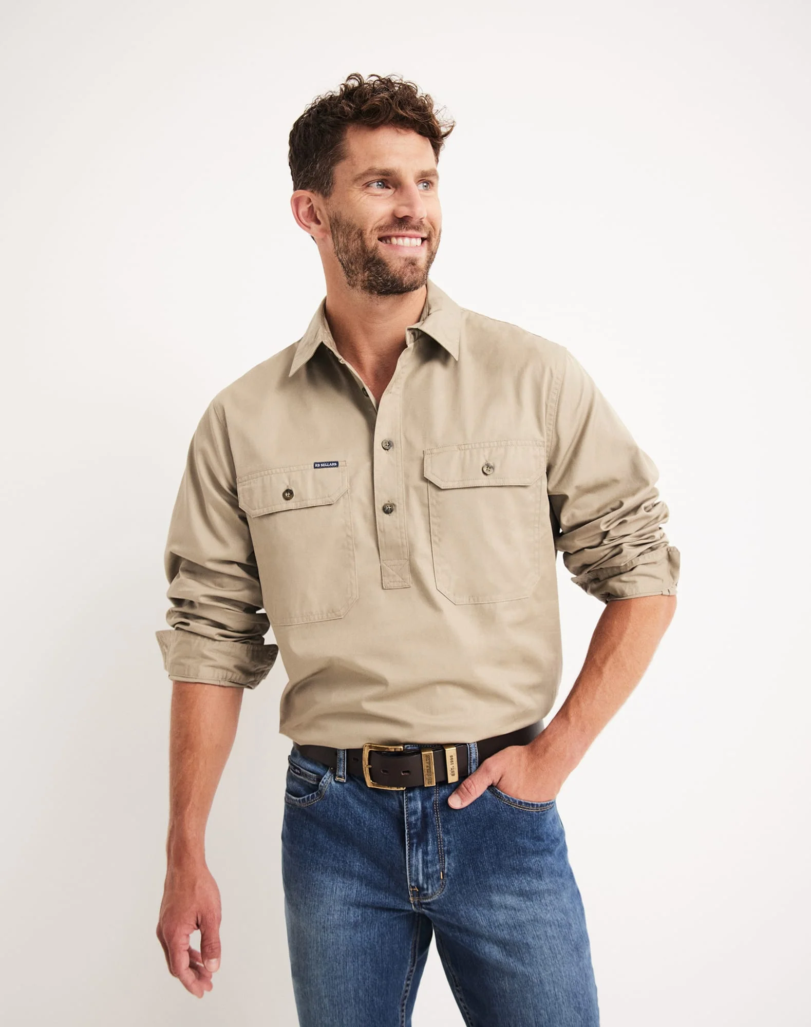 Burton Workshirt - Half Button Long Sleeve Light Weight - Australian Cotton