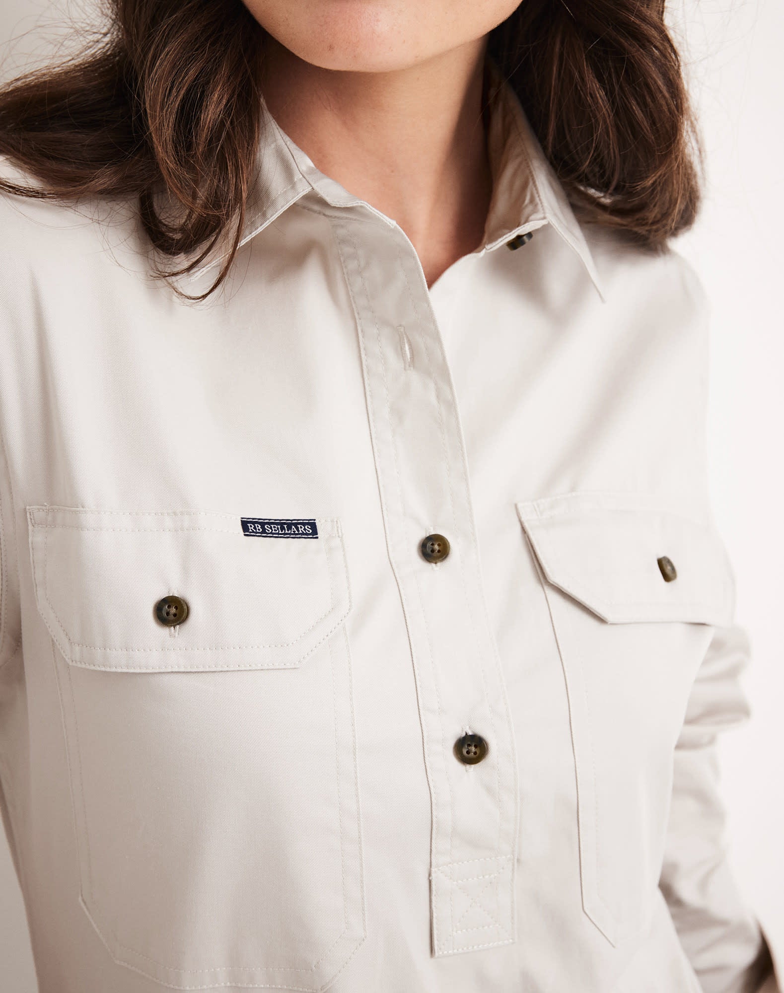 Sandy Workshirt - Half Button Long Sleeve Light Weight - Australian Cotton