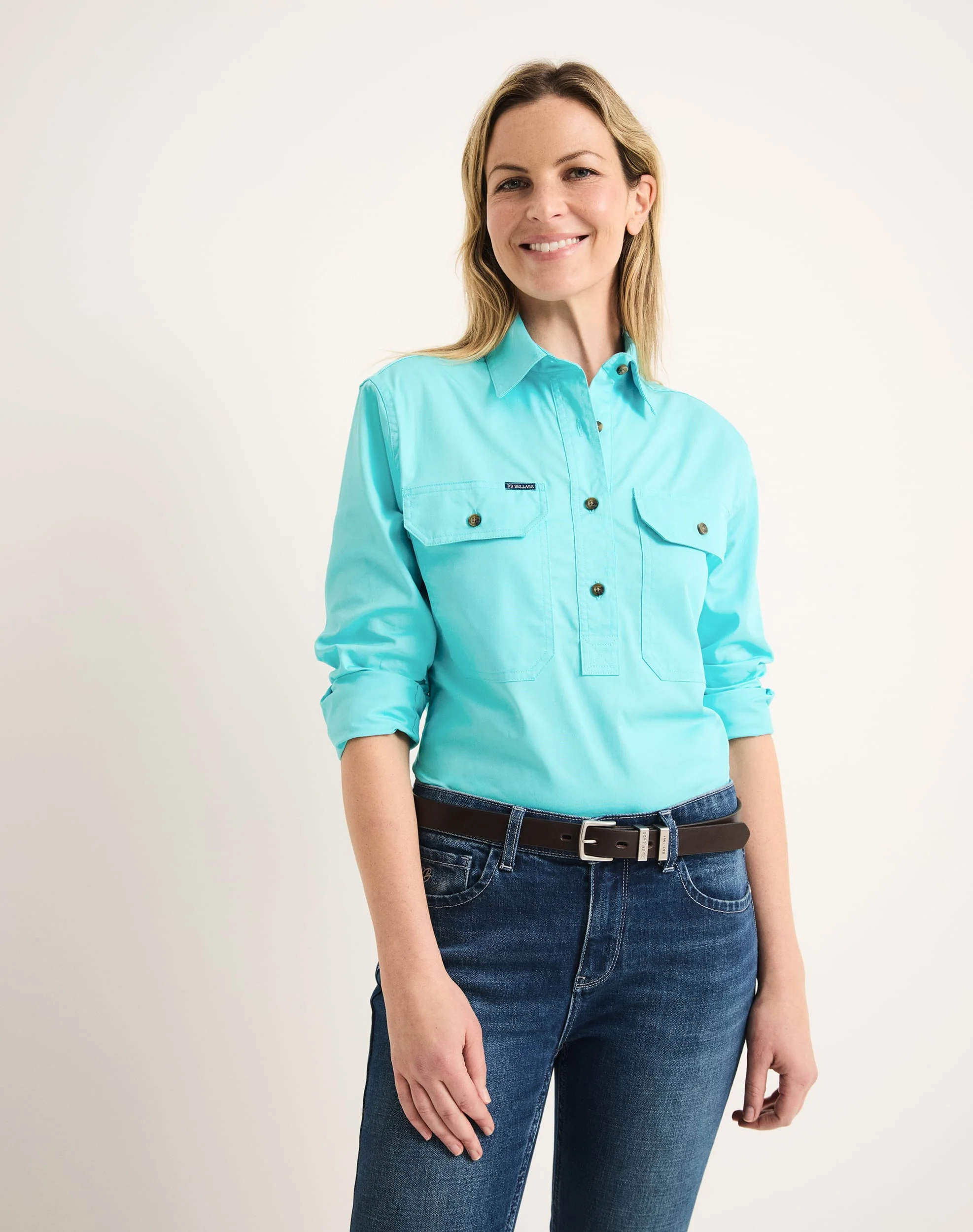 Sandy Workshirt - Half Button Long Sleeve Light Weight - Australian Cotton