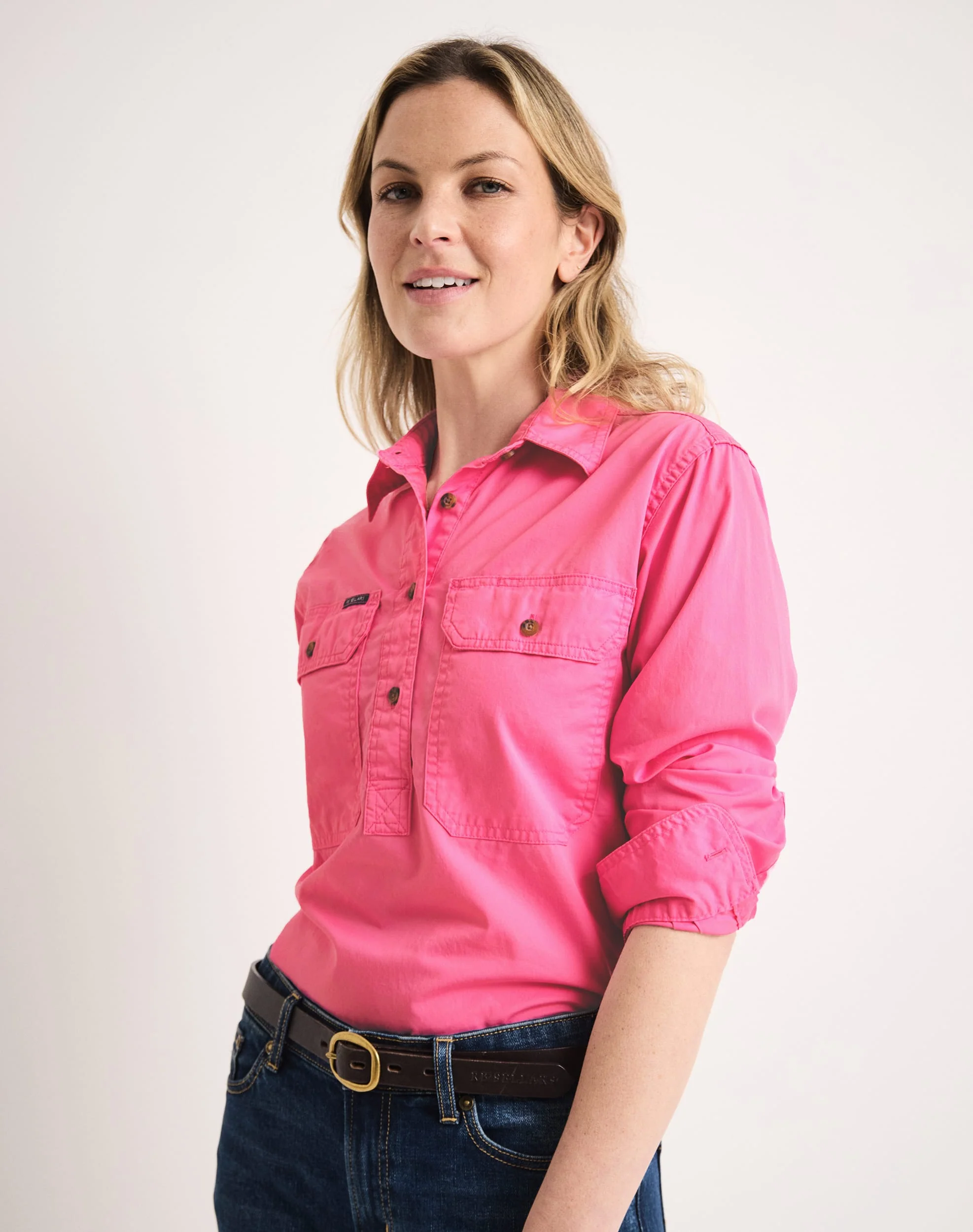 Sandy Workshirt - Half Button Long Sleeve Light Weight - Australian Cotton