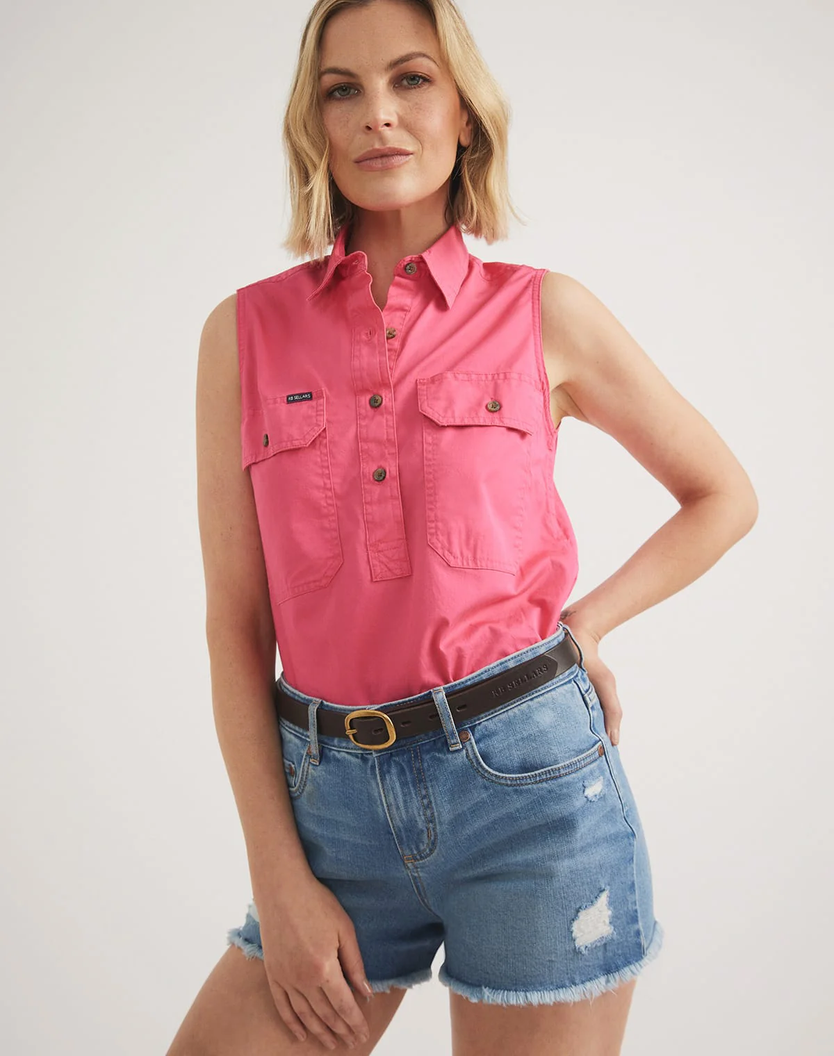 Sandy Workshirt - Half Button Sleeveless Light Weight - Ltd