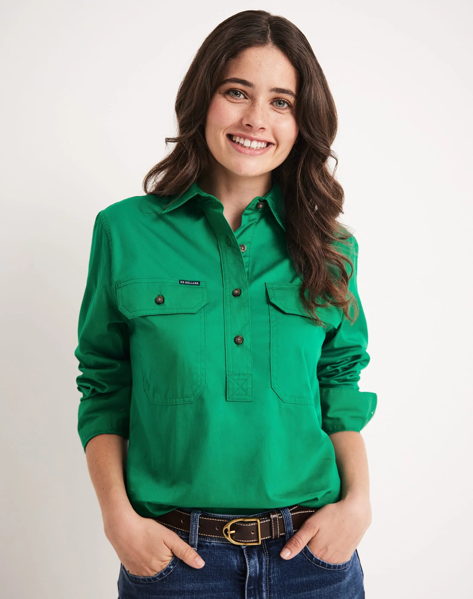 Sandy Workshirt - Half Button Long Sleeve Light Weight - Australian Cotton