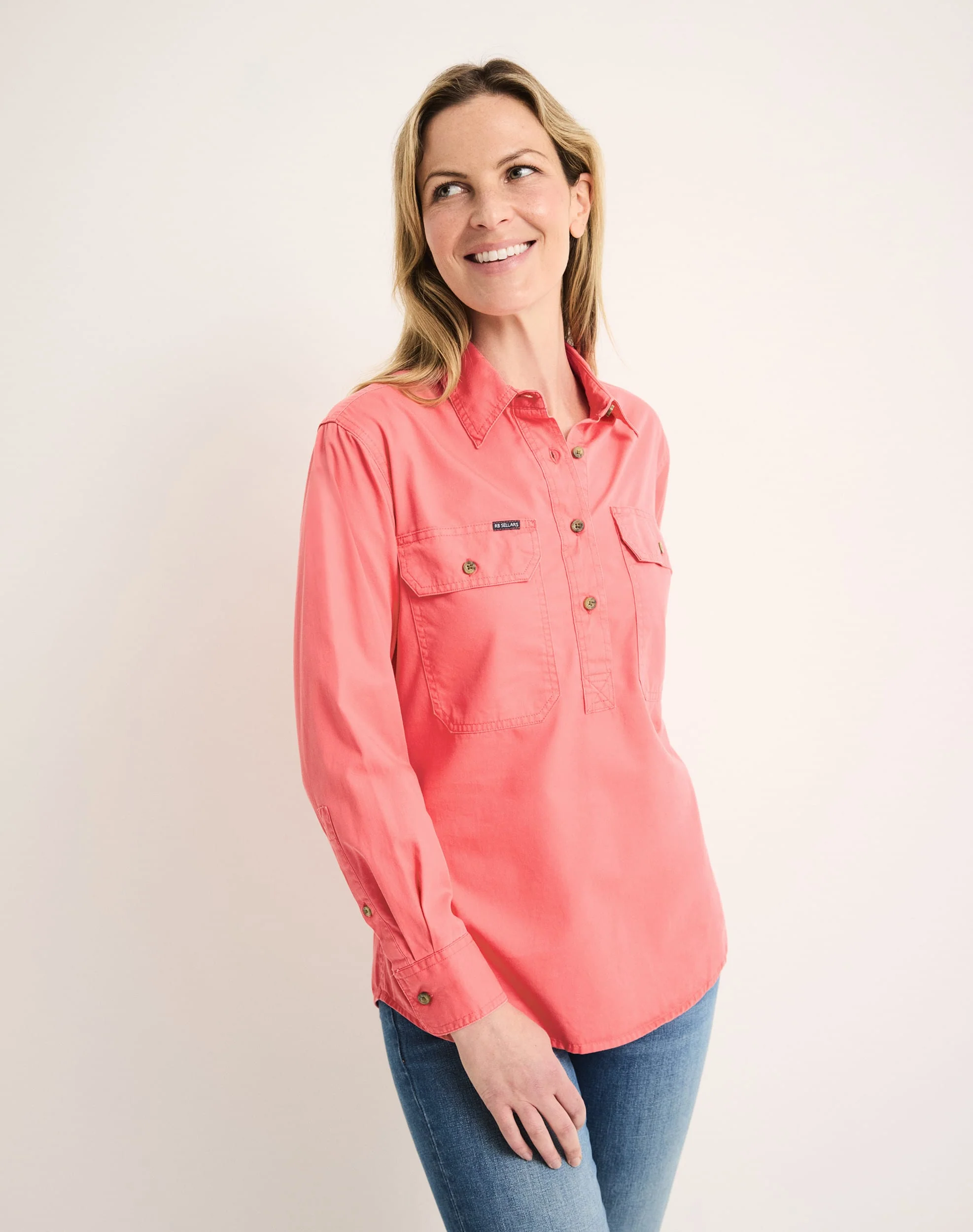 Sandy Workshirt - Half Button Long Sleeve Light Weight - Australian Cotton