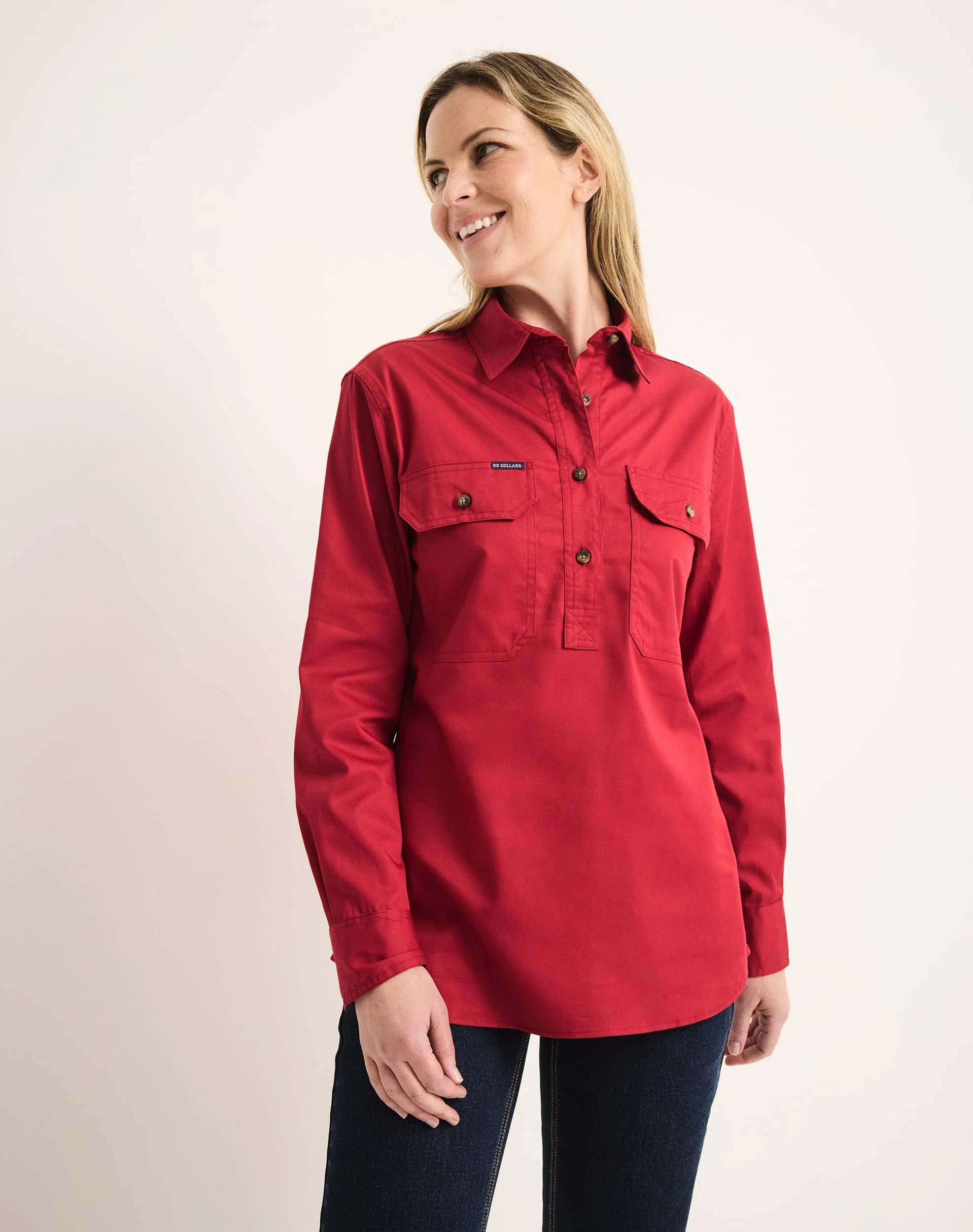 Sandy Workshirt - Half Button Long Sleeve Light Weight - Australian Cotton