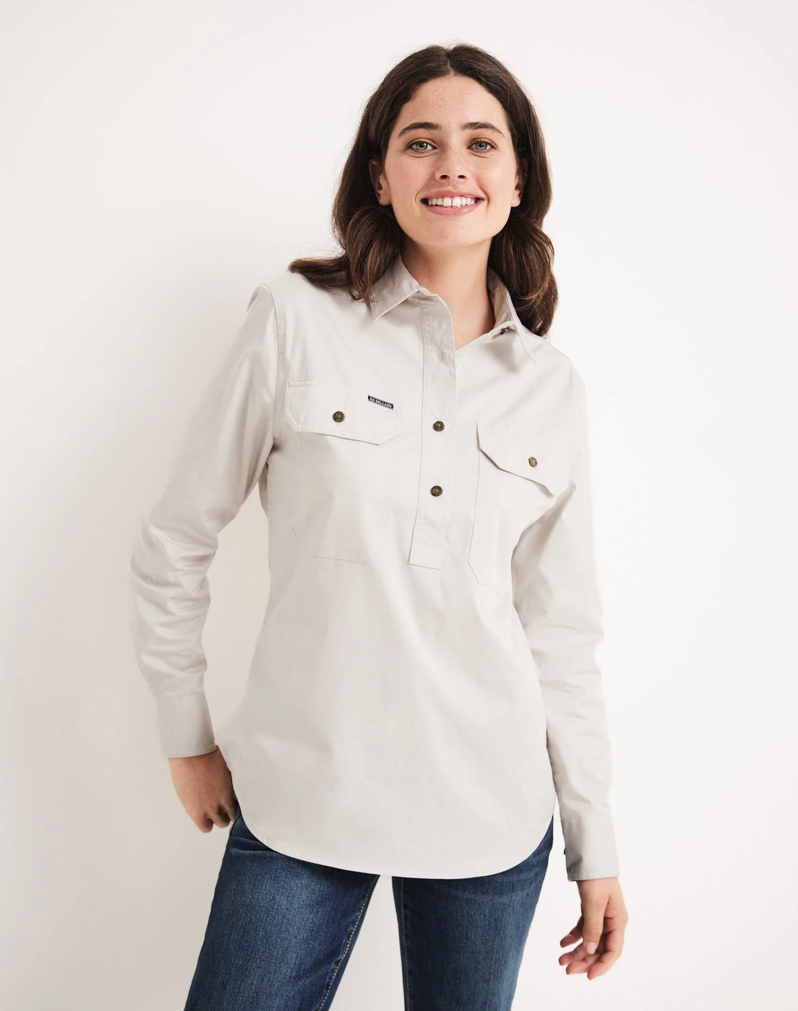 Sandy Workshirt - Half Button Long Sleeve Light Weight - Australian Cotton