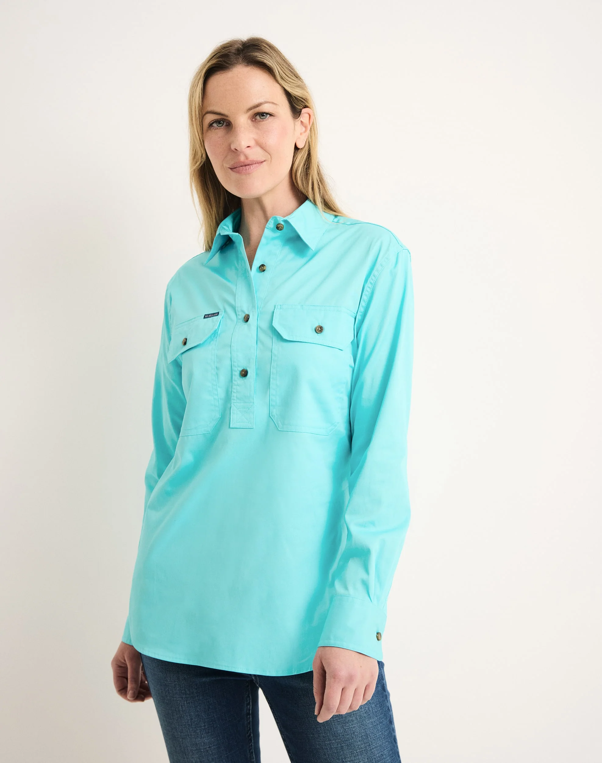 Sandy Workshirt - Half Button Long Sleeve Light Weight - Australian Cotton