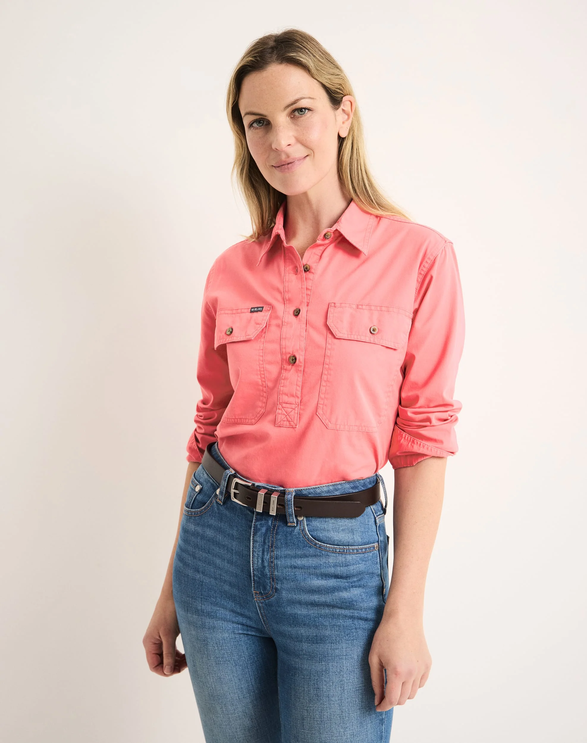 Sandy Workshirt - Half Button Long Sleeve Light Weight - Australian Cotton