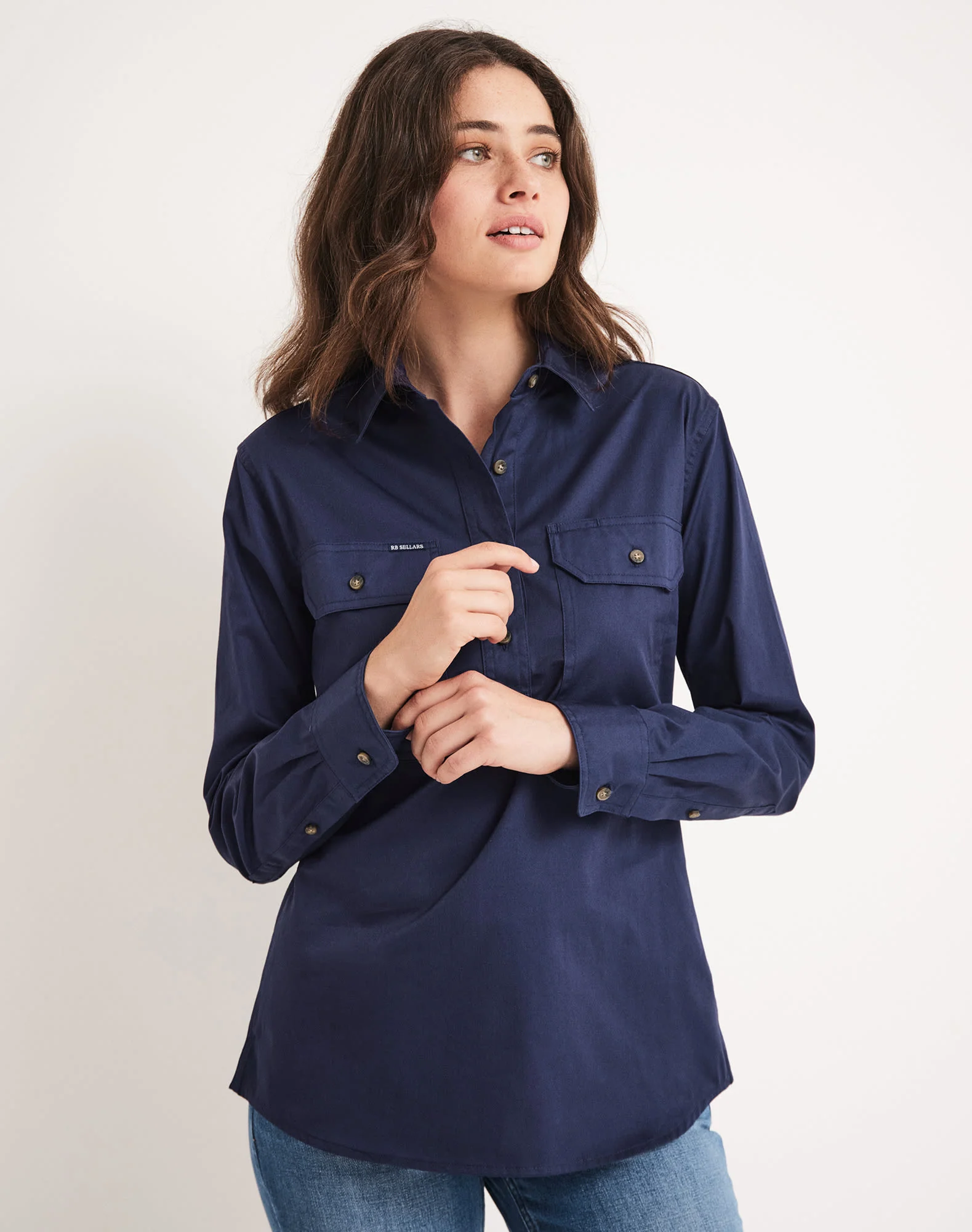 Sandy Workshirt - Half Button Long Sleeve Mid Weight - Australian Cotton