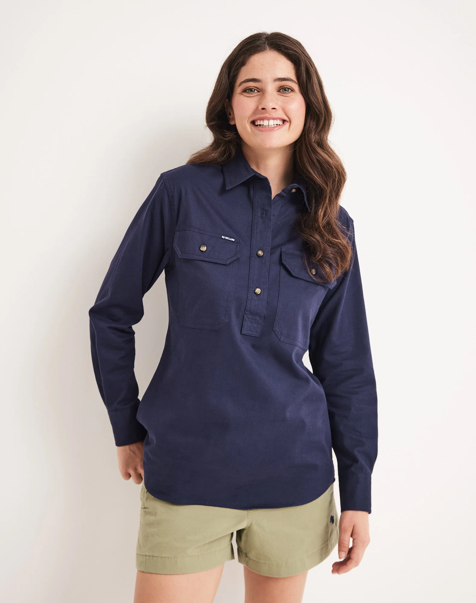 Sandy Workshirt - Half Button Long Sleeve Light Weight - Australian Cotton