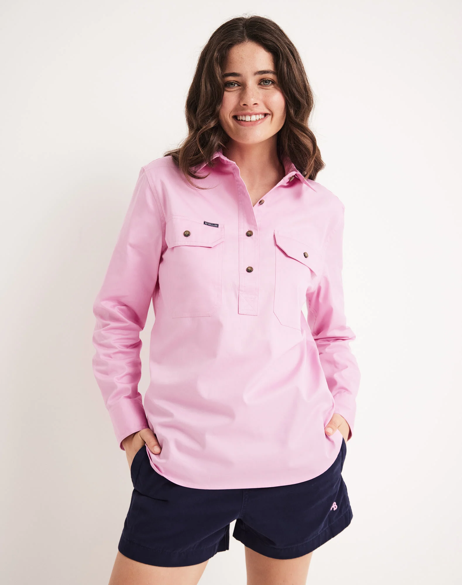 Sandy Workshirt - Half Button Long Sleeve Light Weight - Australian Cotton