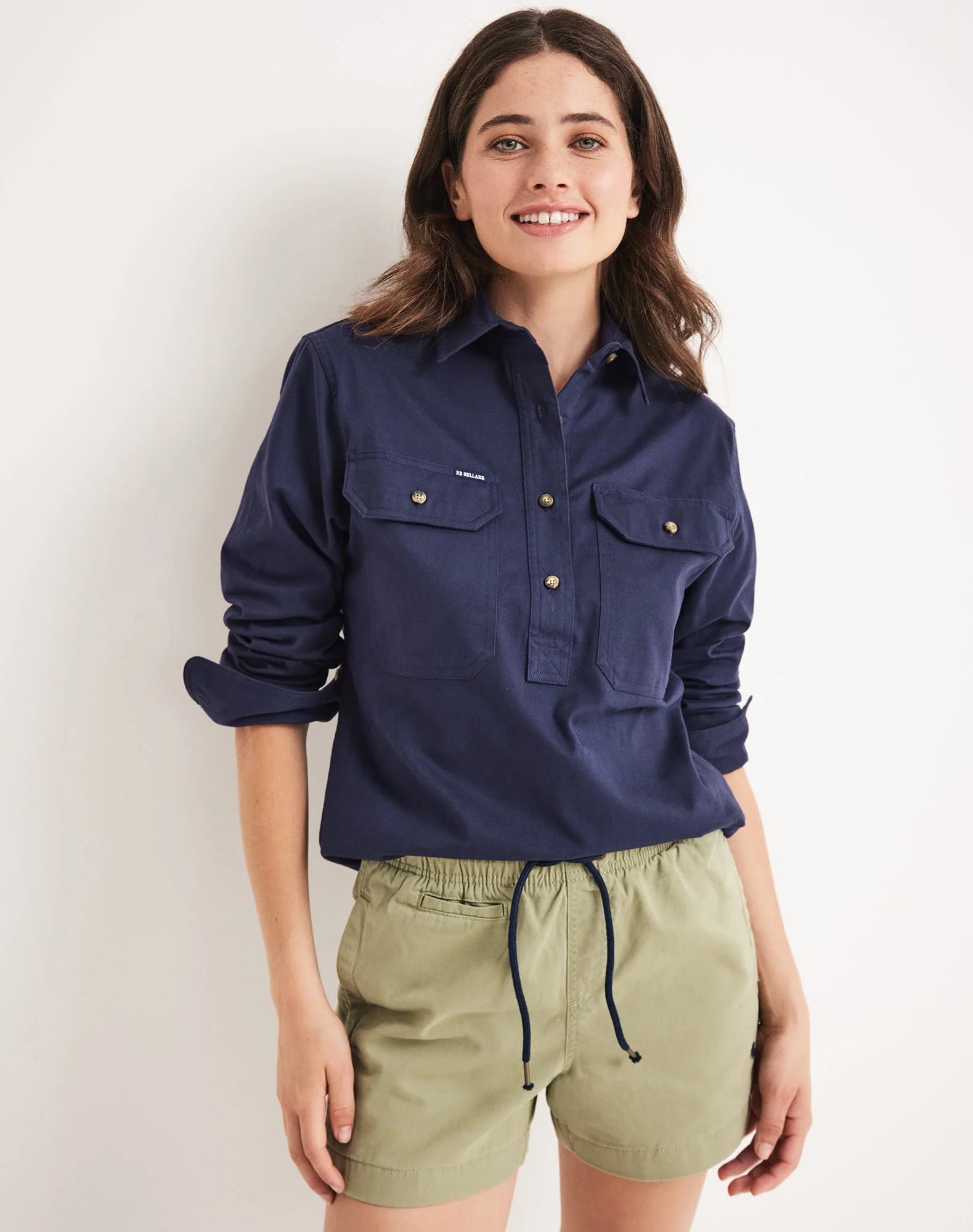 Sandy Workshirt - Half Button Long Sleeve Light Weight - Australian Cotton