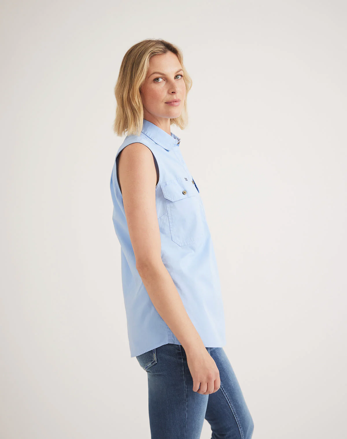 Sandy Workshirt - Half Button Sleeveless Light Weight - Ltd