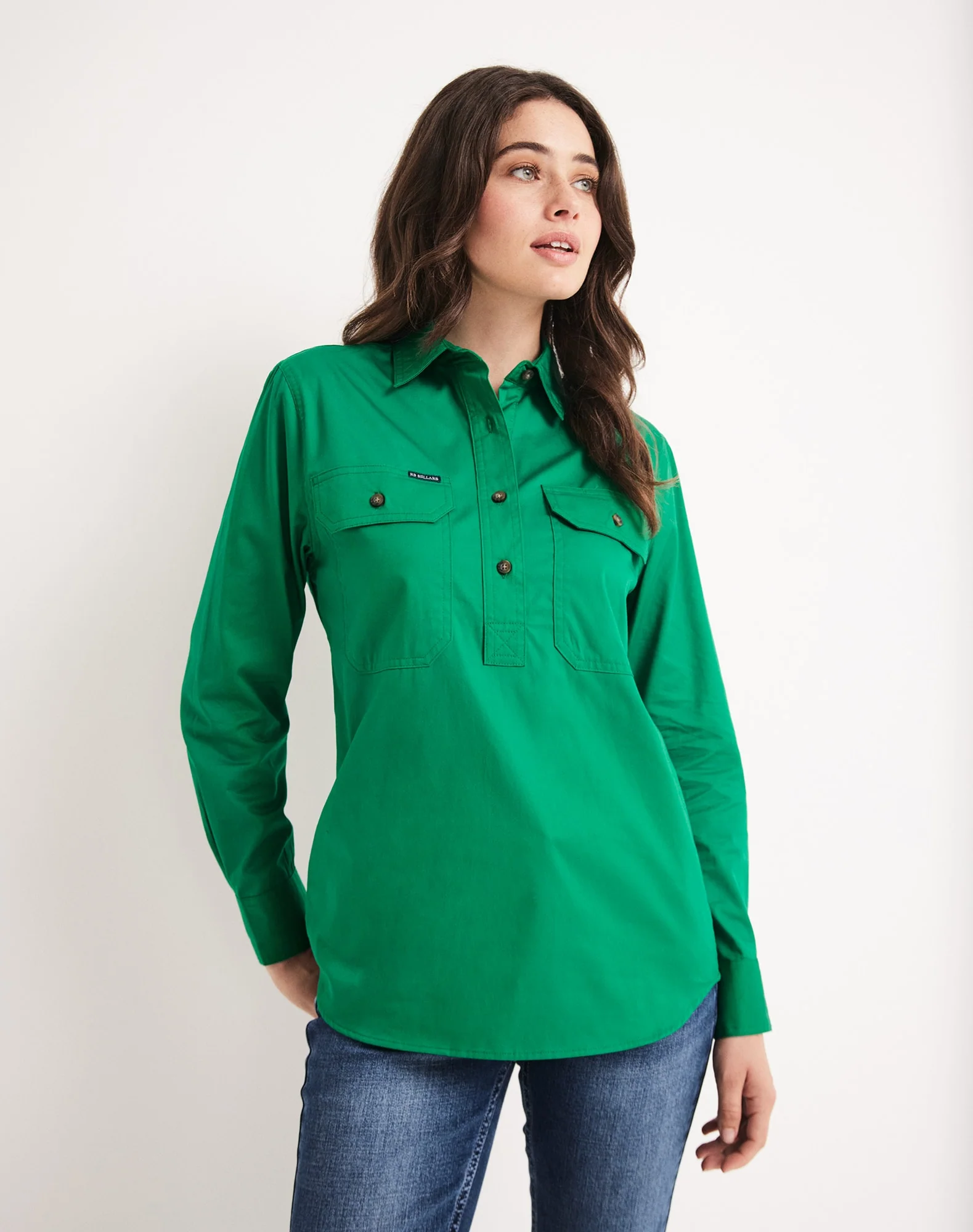 Sandy Workshirt - Half Button Long Sleeve Light Weight - Australian Cotton