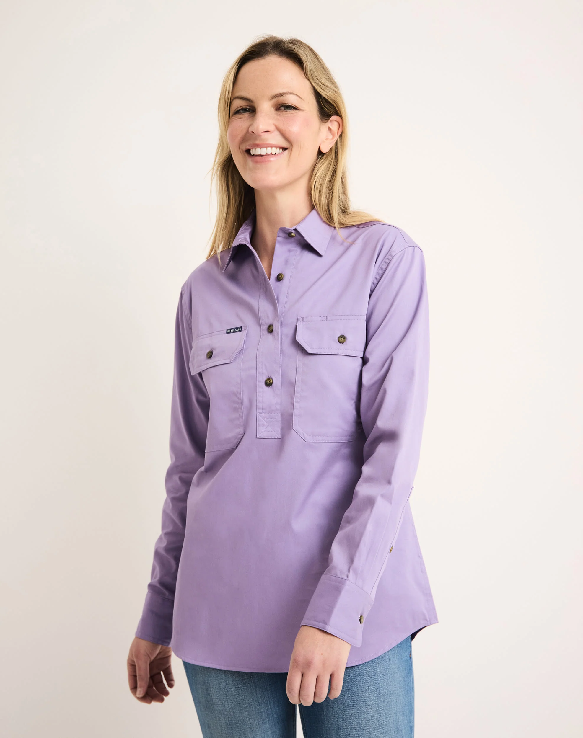 Sandy Workshirt - Half Button Long Sleeve Light Weight - Australian Cotton