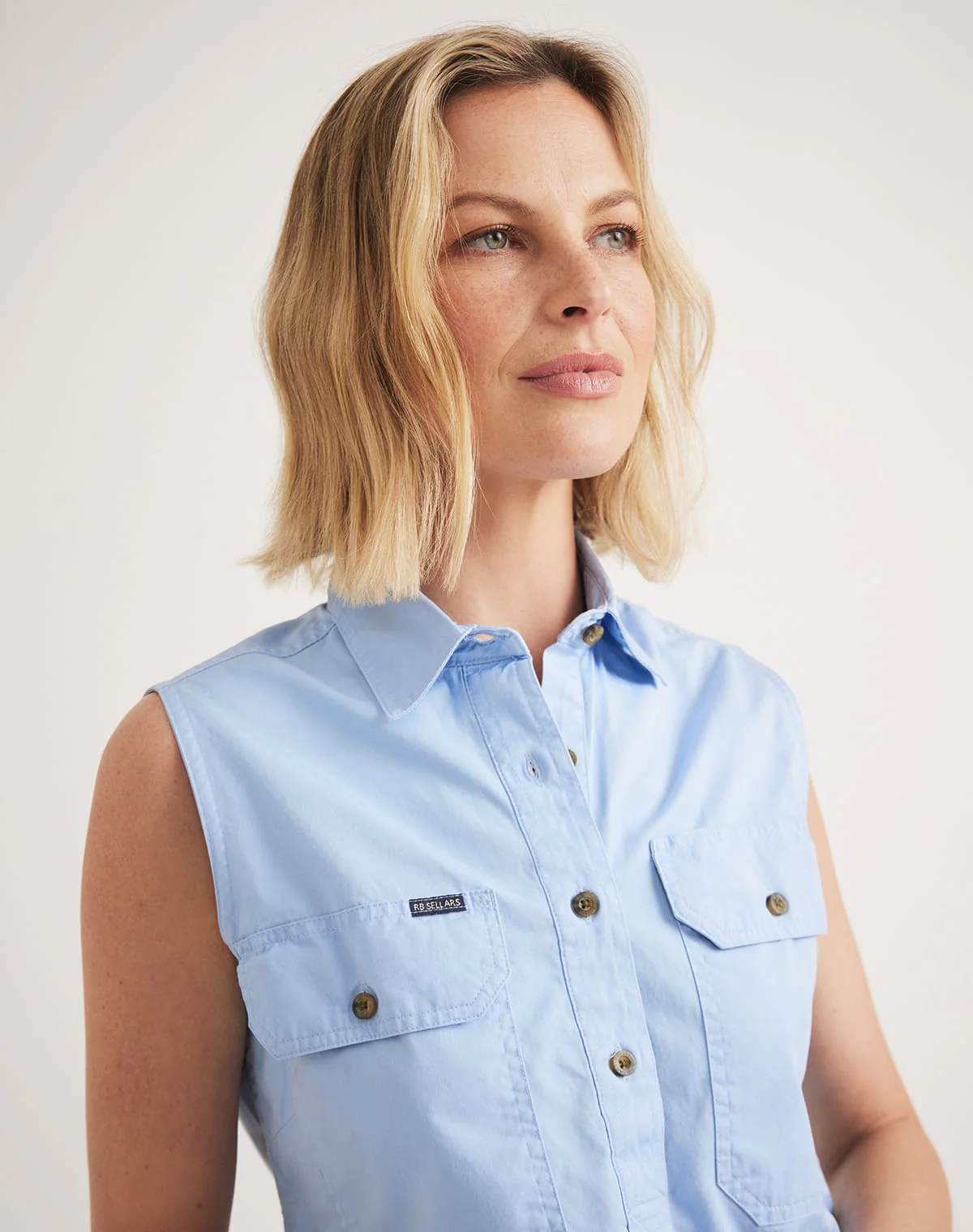 Sandy Workshirt - Half Button Sleeveless Light Weight - Ltd