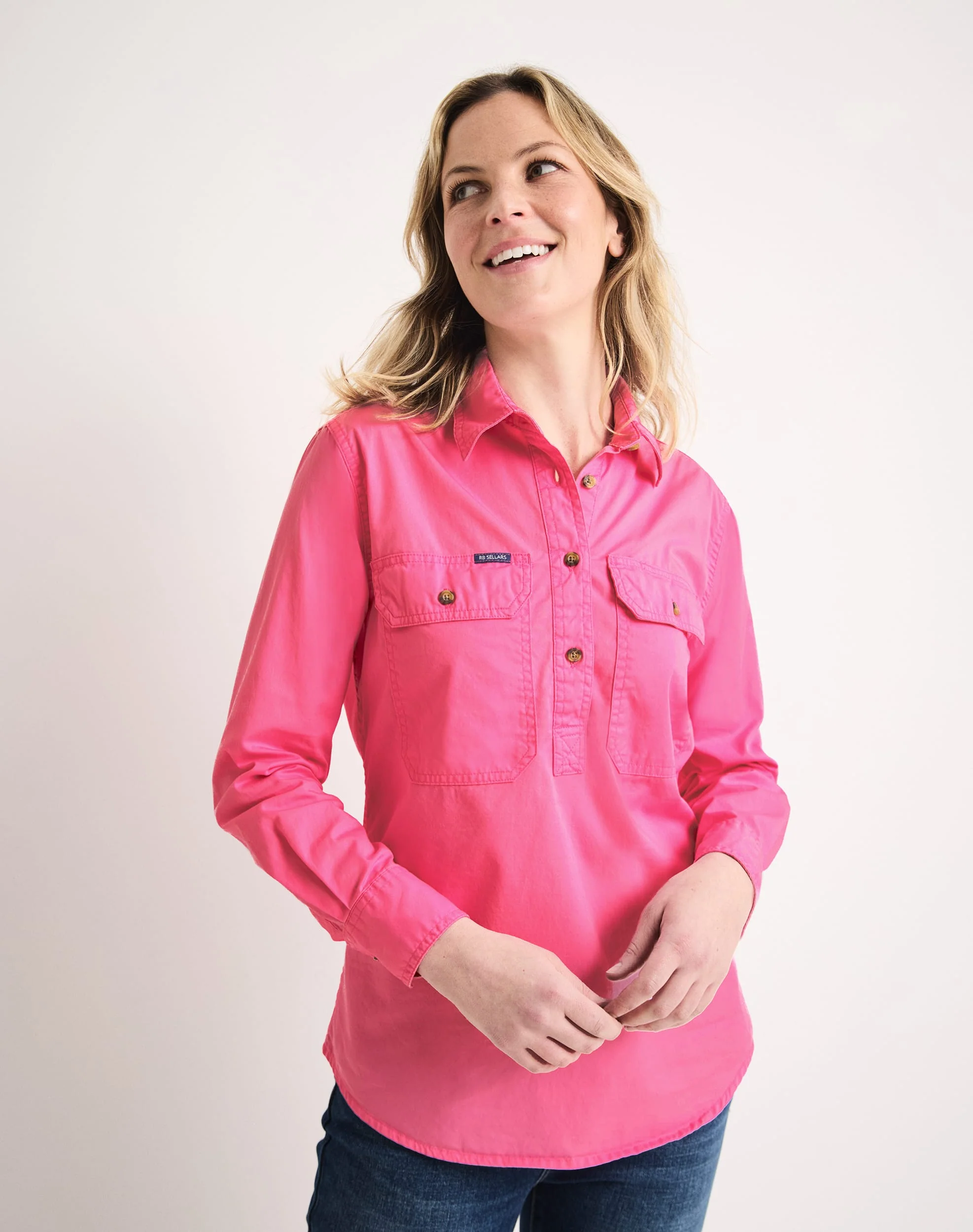 Sandy Workshirt - Half Button Long Sleeve Light Weight - Australian Cotton