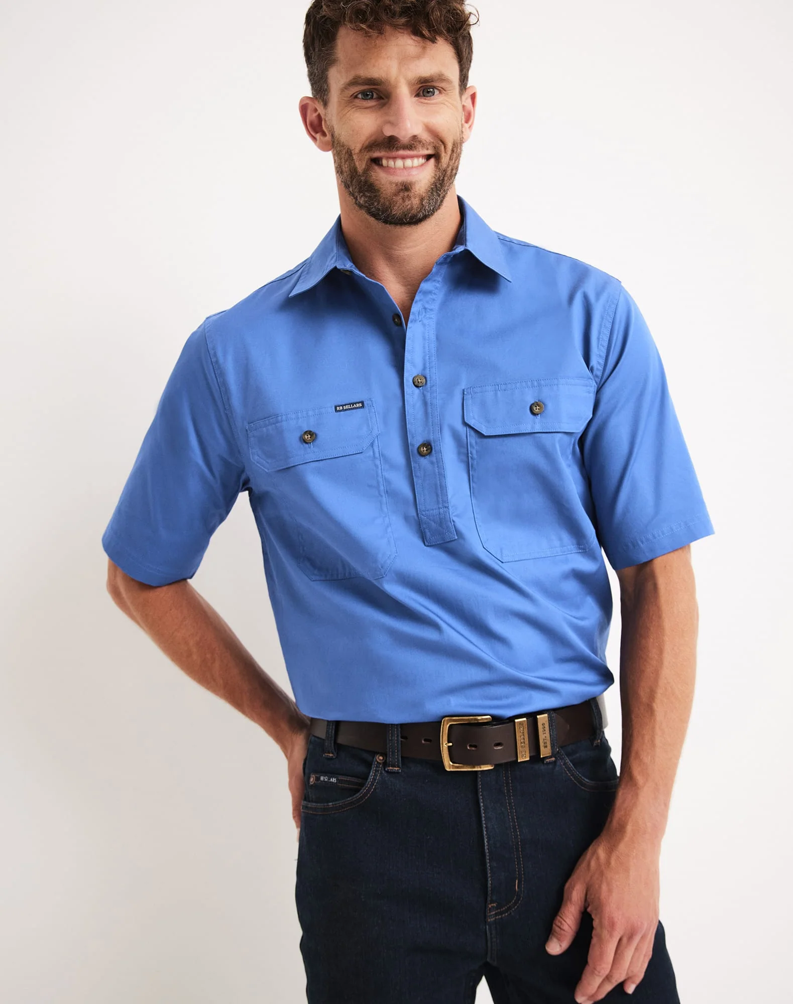 Burton Workshirt - Half Button Short Sleeve Light Weight - Australian Cotton
