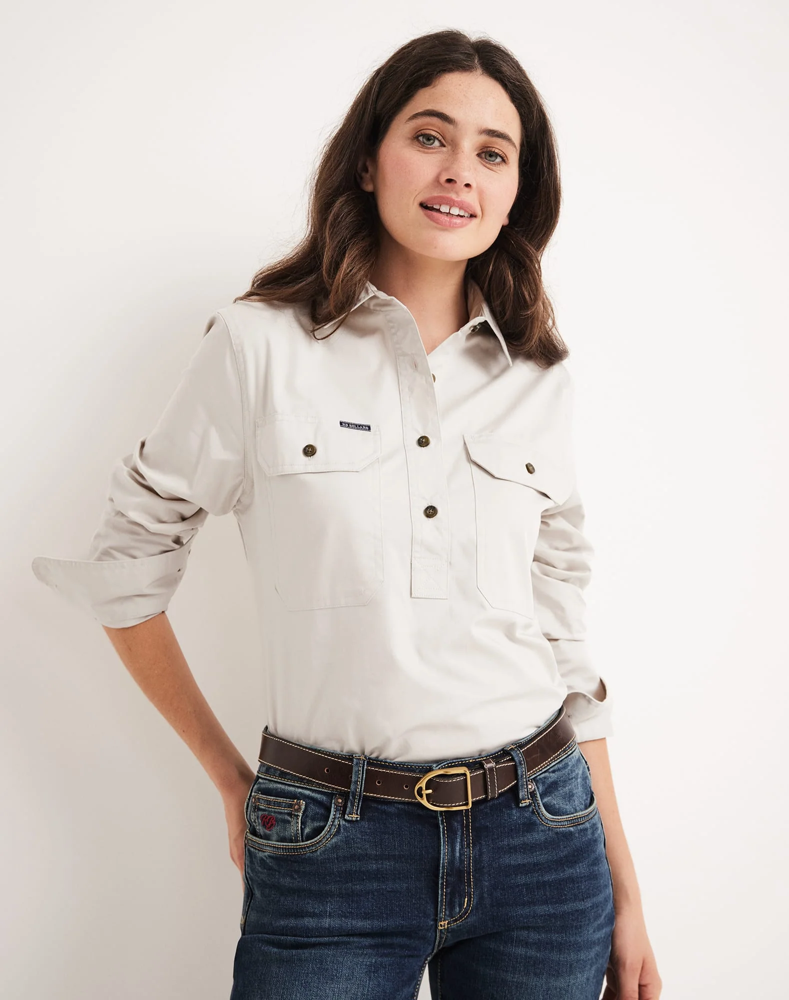 Sandy Workshirt - Half Button Long Sleeve Light Weight - Australian Cotton