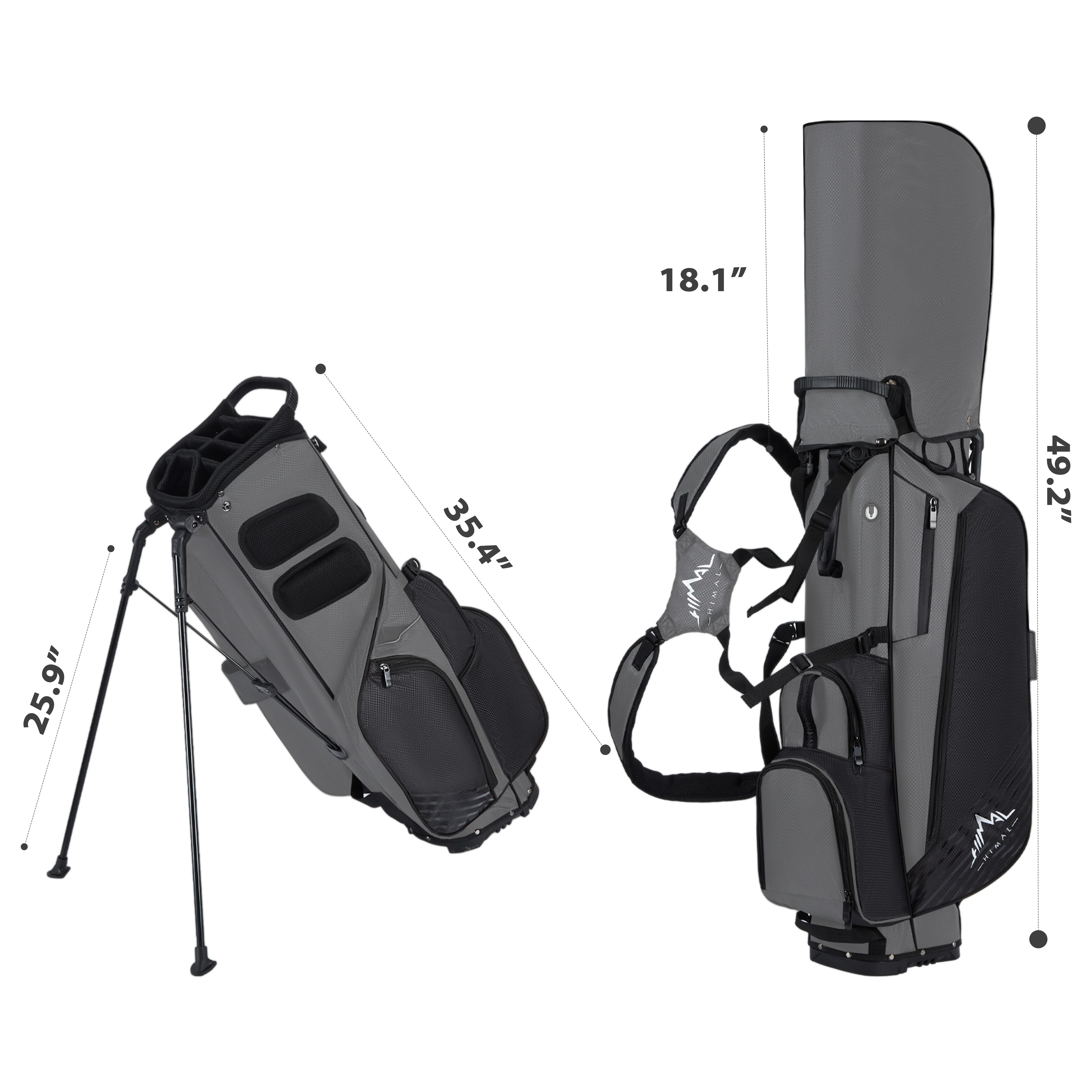 Golf Stand Bag with 8 Way Top Dividers-Black Grey