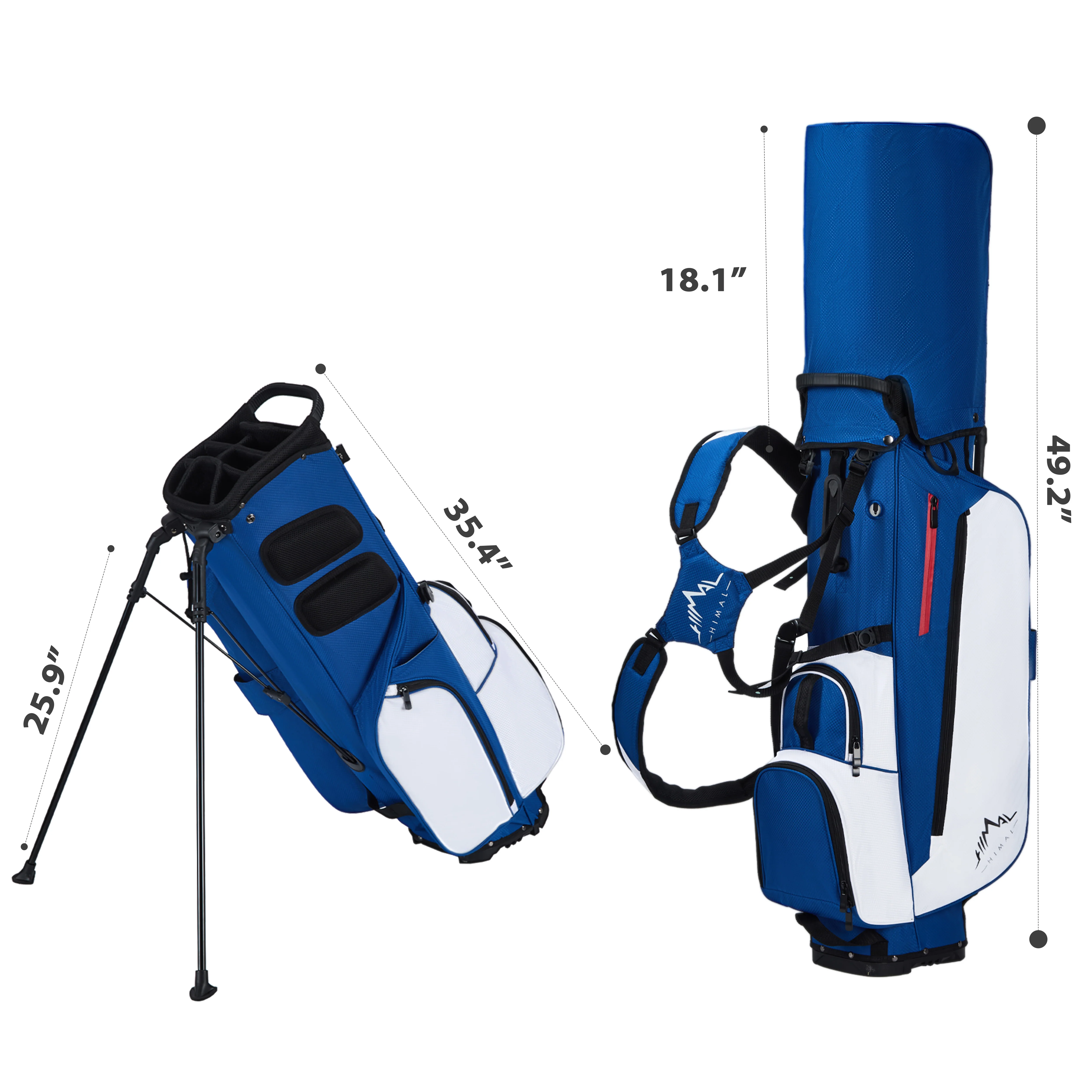 Golf Stand Bag with 8 Way Top Dividers-Blue White