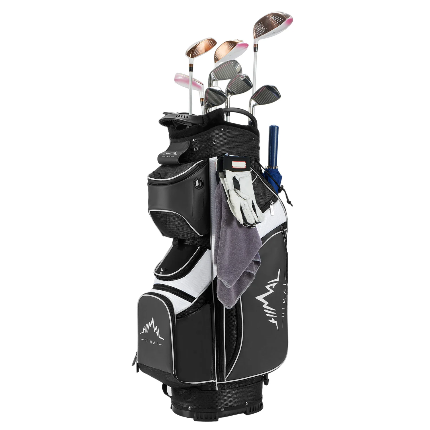 14-Way Golf Cart Bag with Full Length Divider-Black White