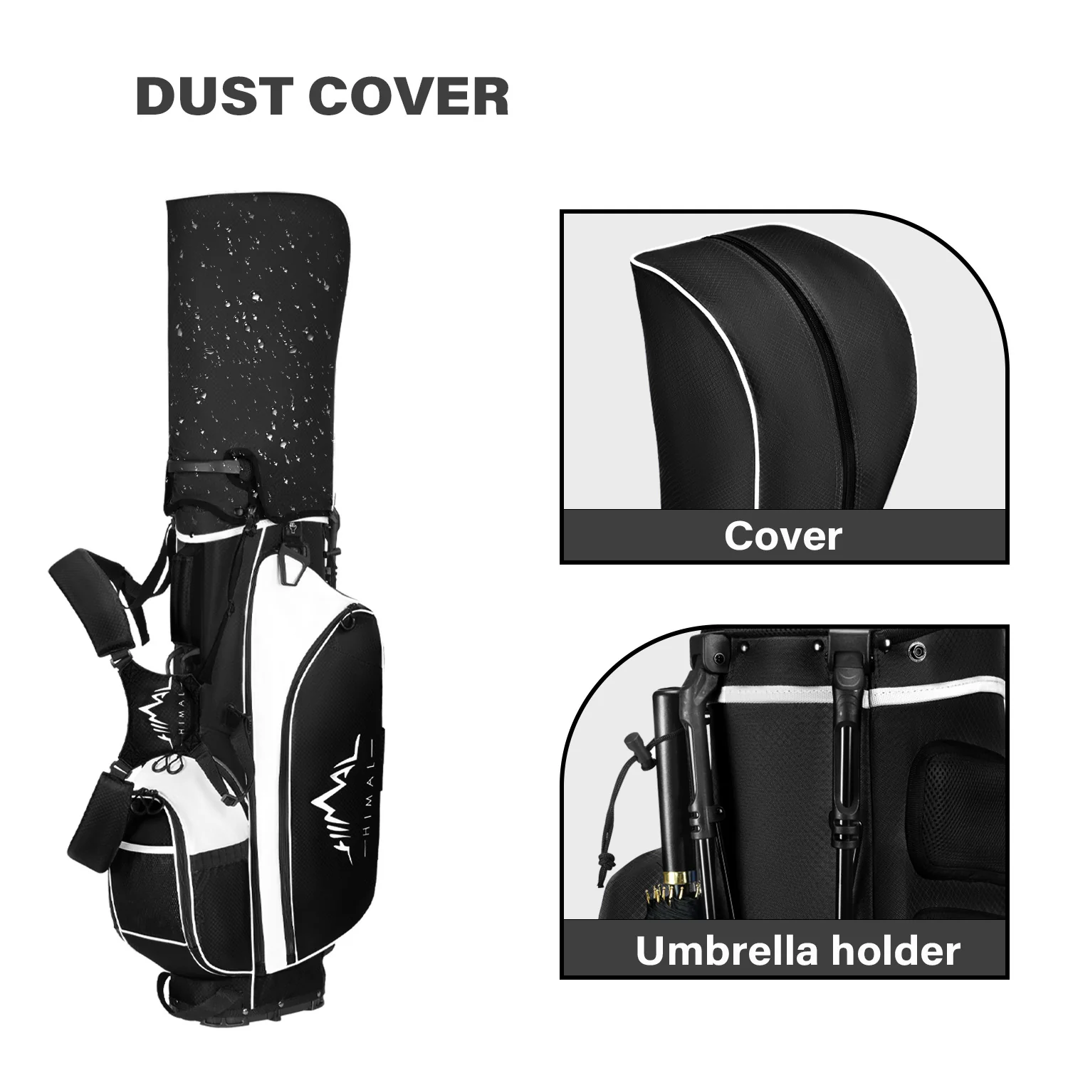 4-Way Golf Stand Bag-Pure Black White
