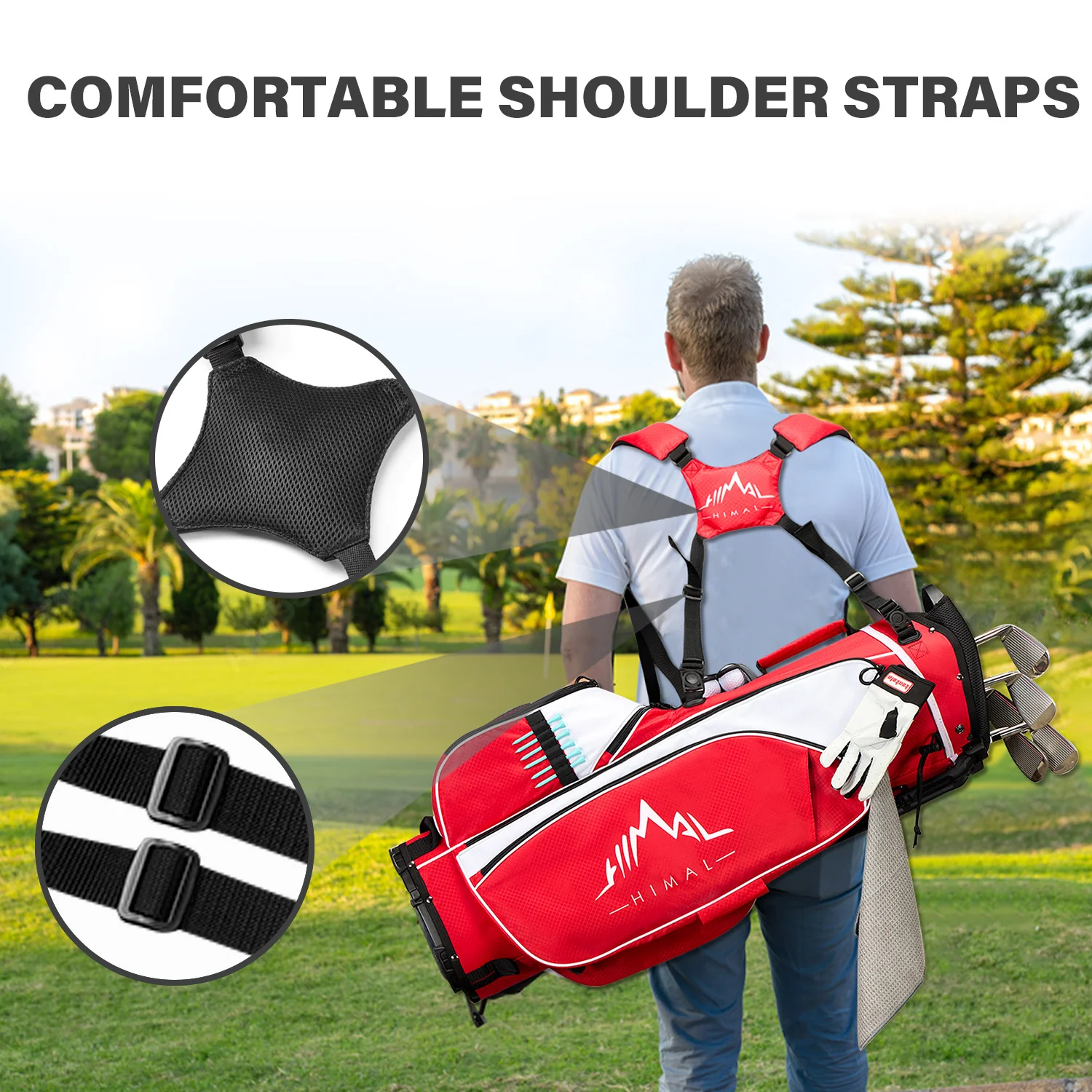 4-Way Golf Stand Bag-Bright Red White