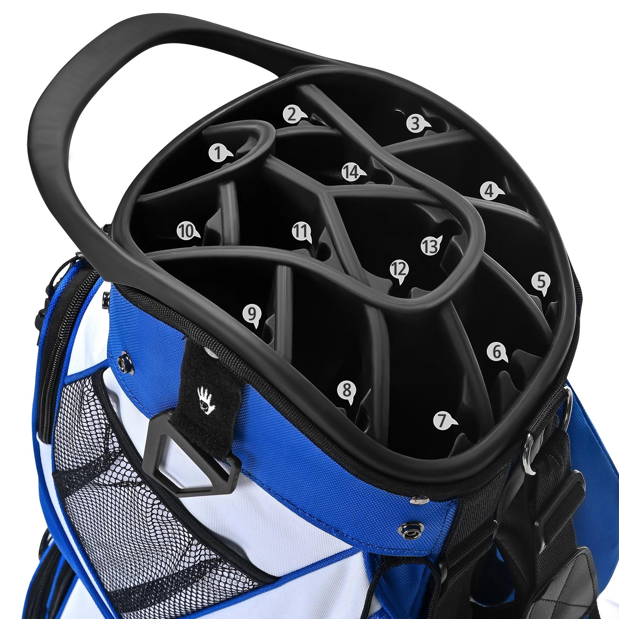 Silent 001 Quiet & Anti-Collision 14 Way Organizer Dividers‌ Golf Cart Bag-Blue White
