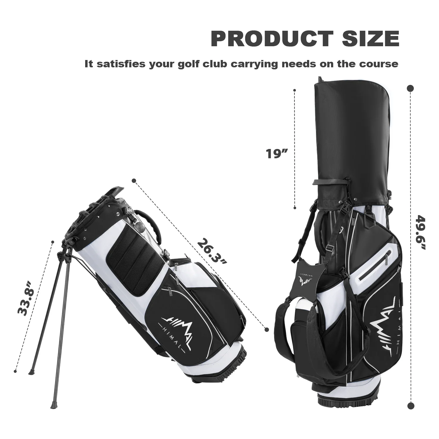 14-Way PU Leather Golf Stand Bag-Pure Black White