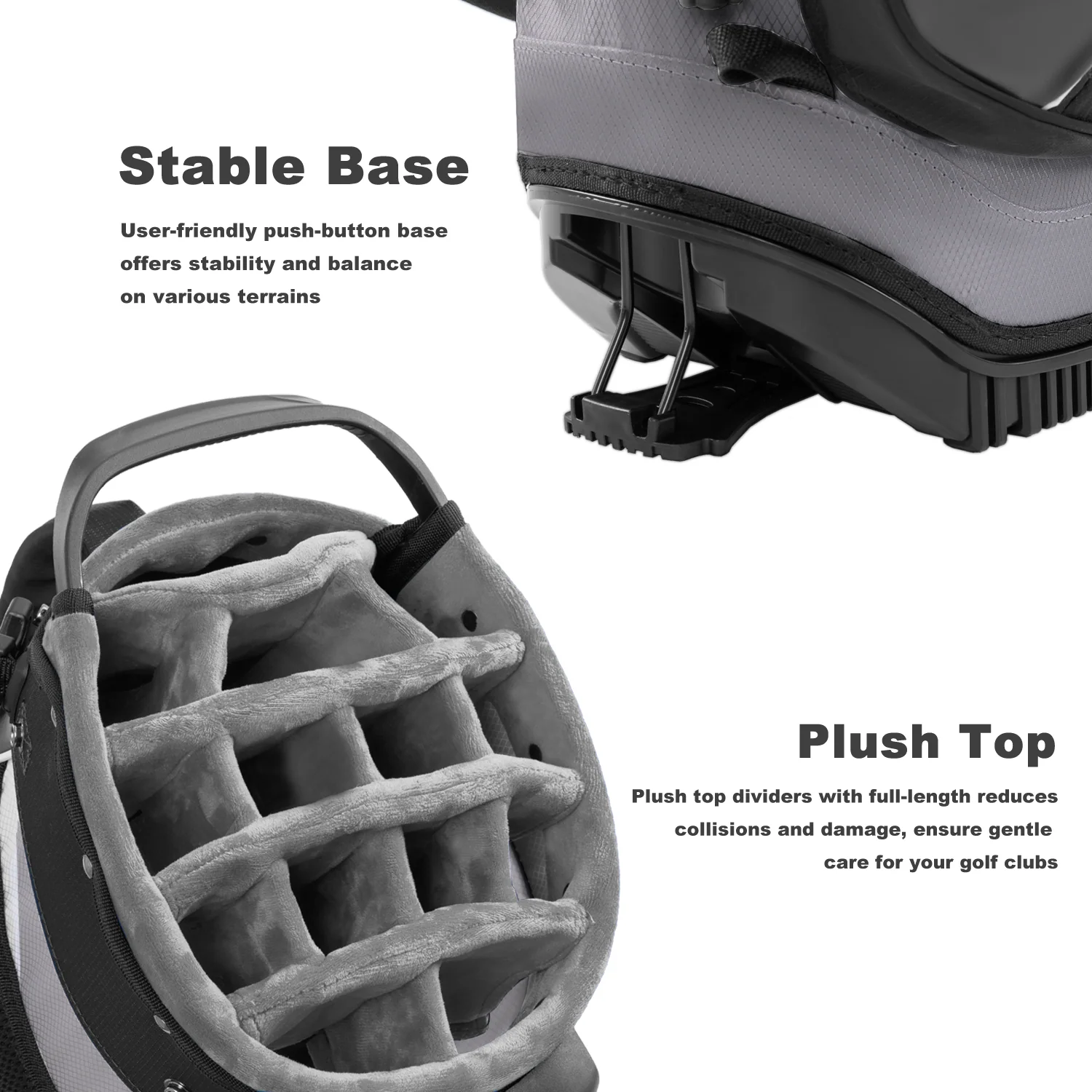 14-Way PU Leather Golf Stand Bag-Pure Black Gray