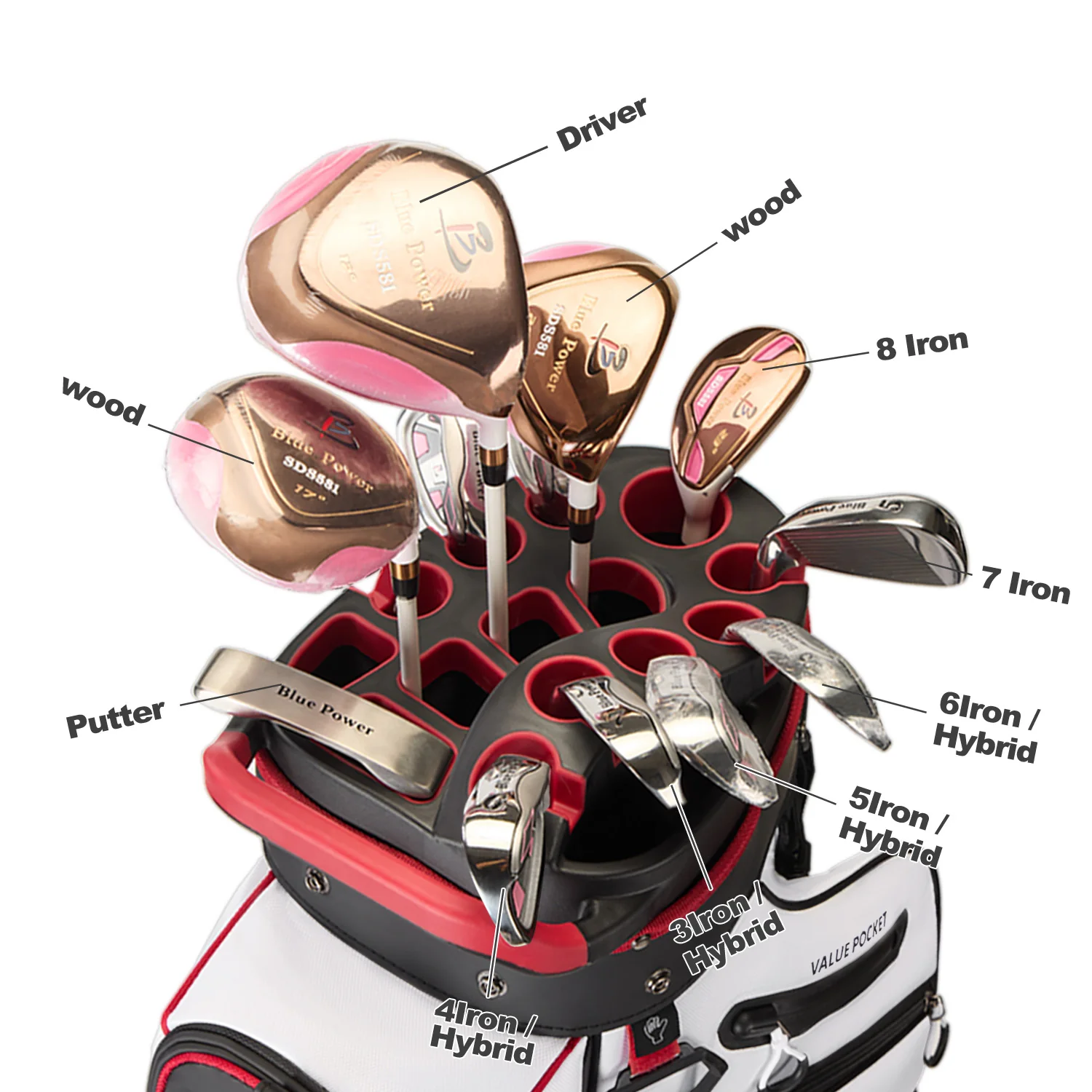 14-Way Full-Length Divider Golf Cart Bag-White