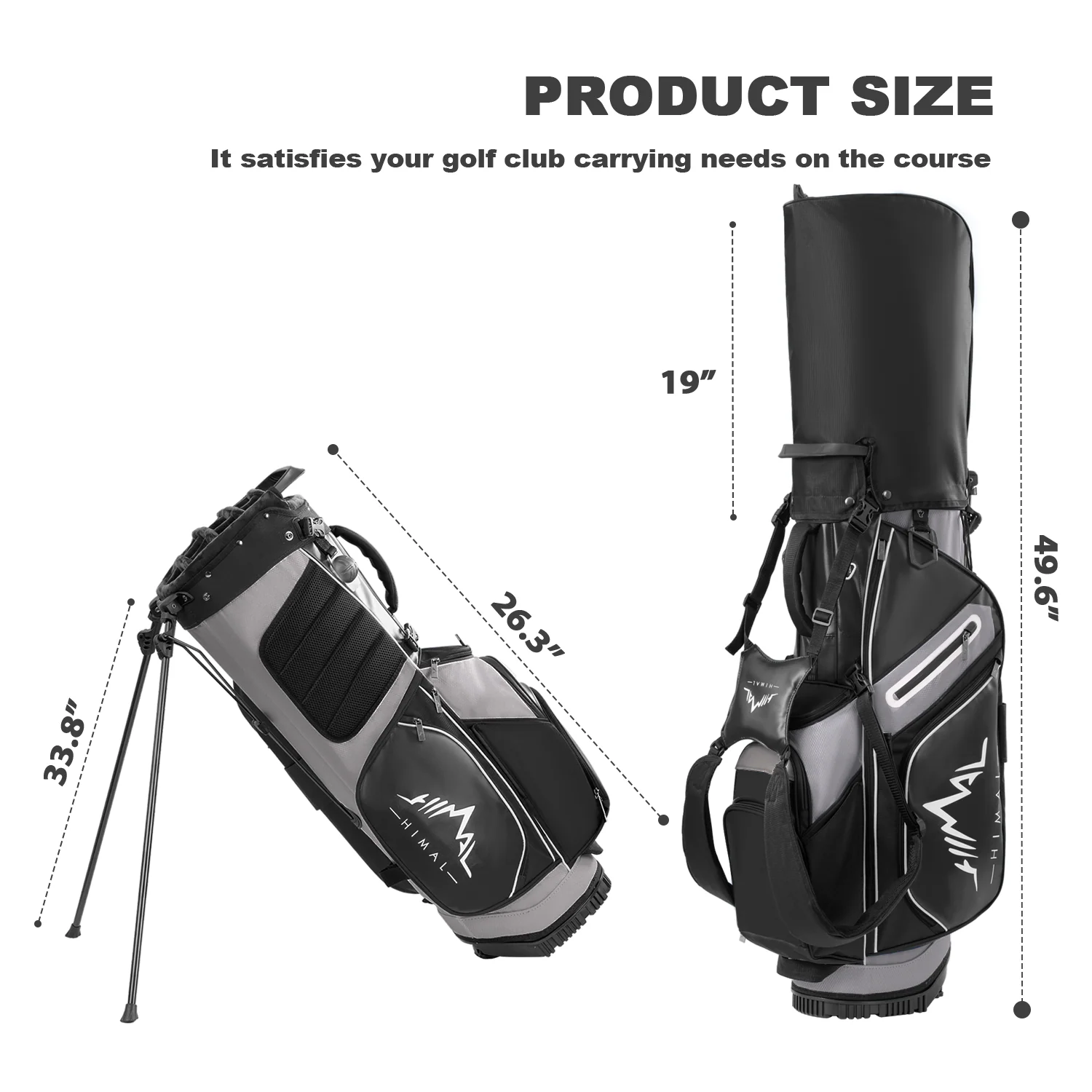 14-Way PU Leather Golf Stand Bag-Pure Black Gray