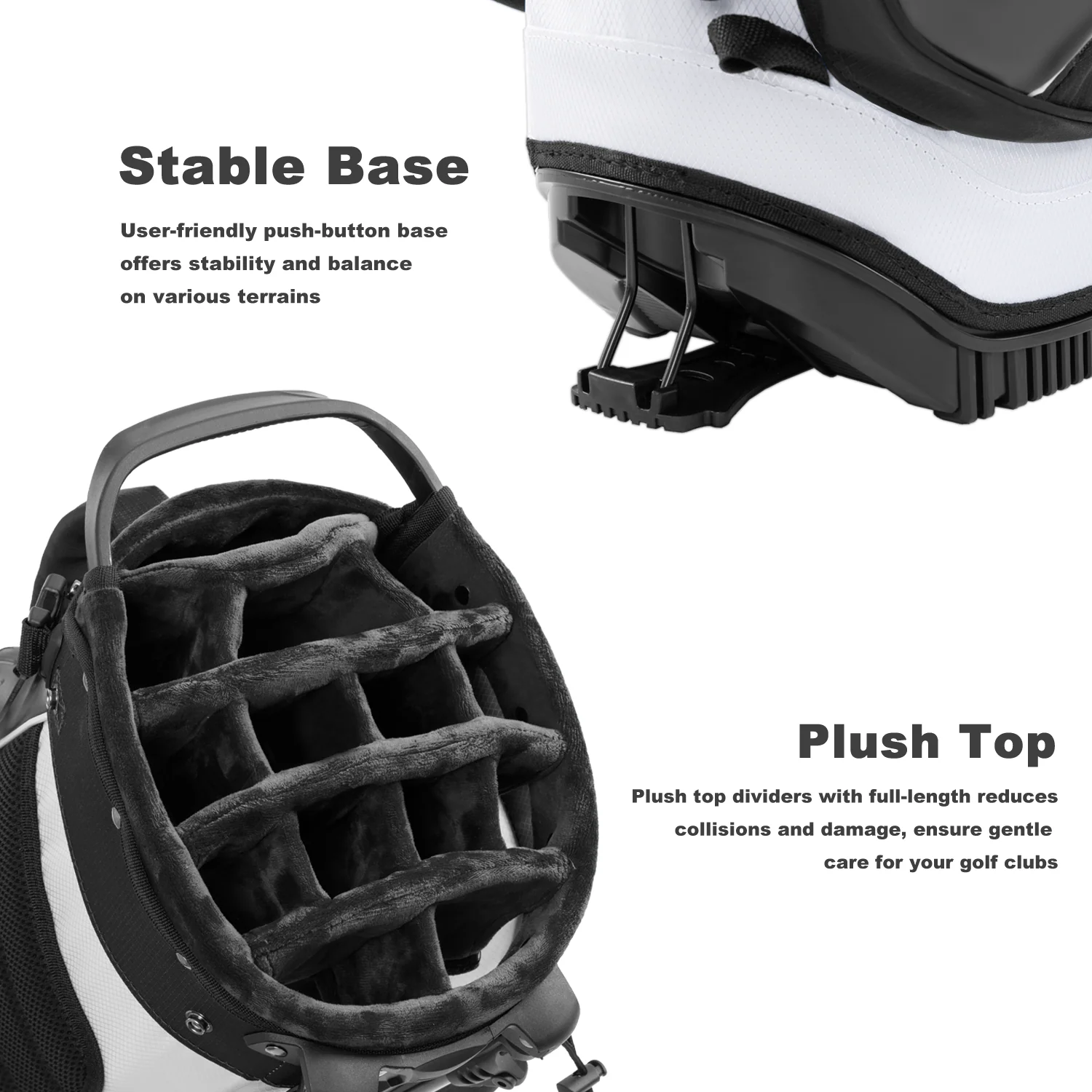 14-Way PU Leather Golf Stand Bag-Pure Black White
