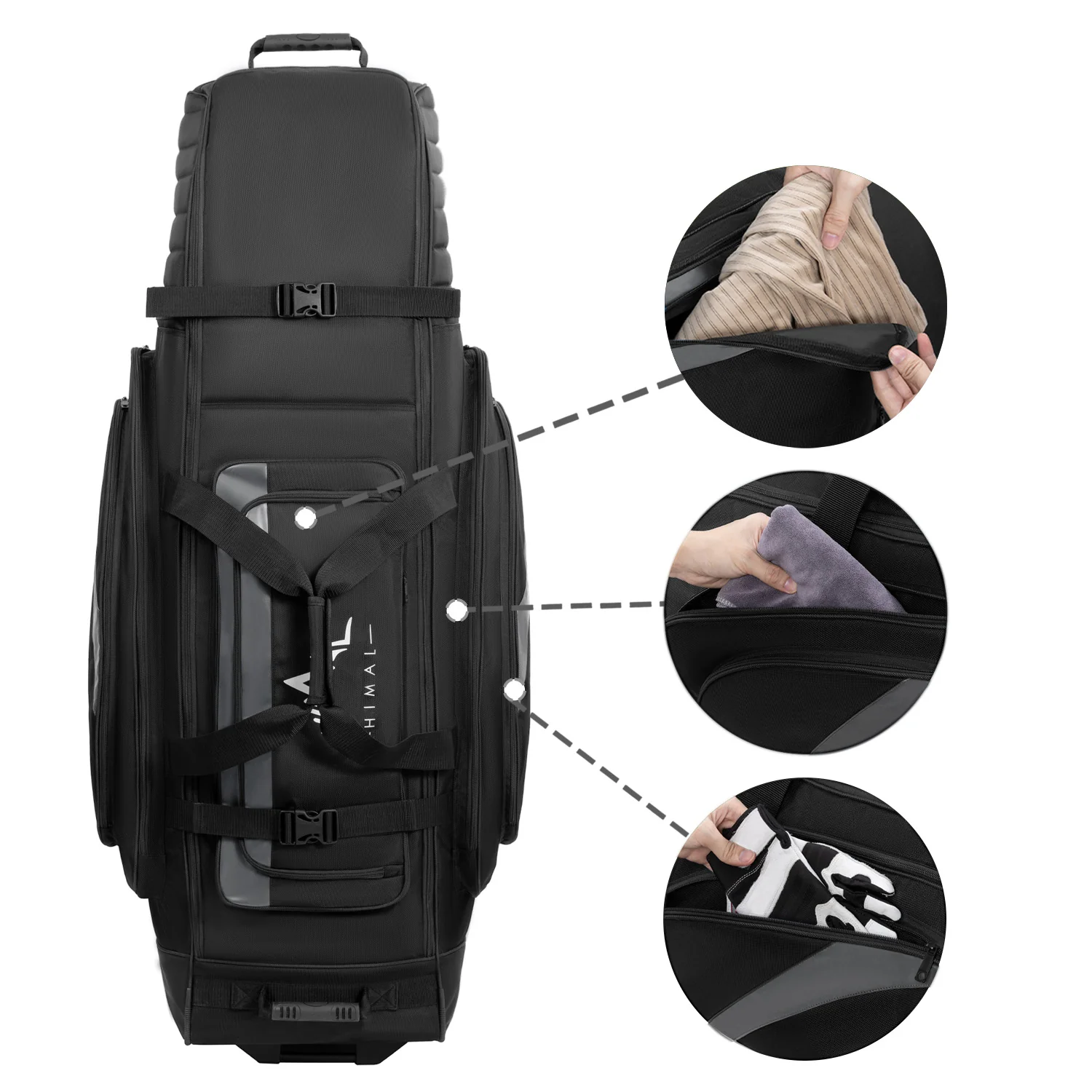 Soft-Sided Golf Travel Bag Cover with Wheels-Deep Black