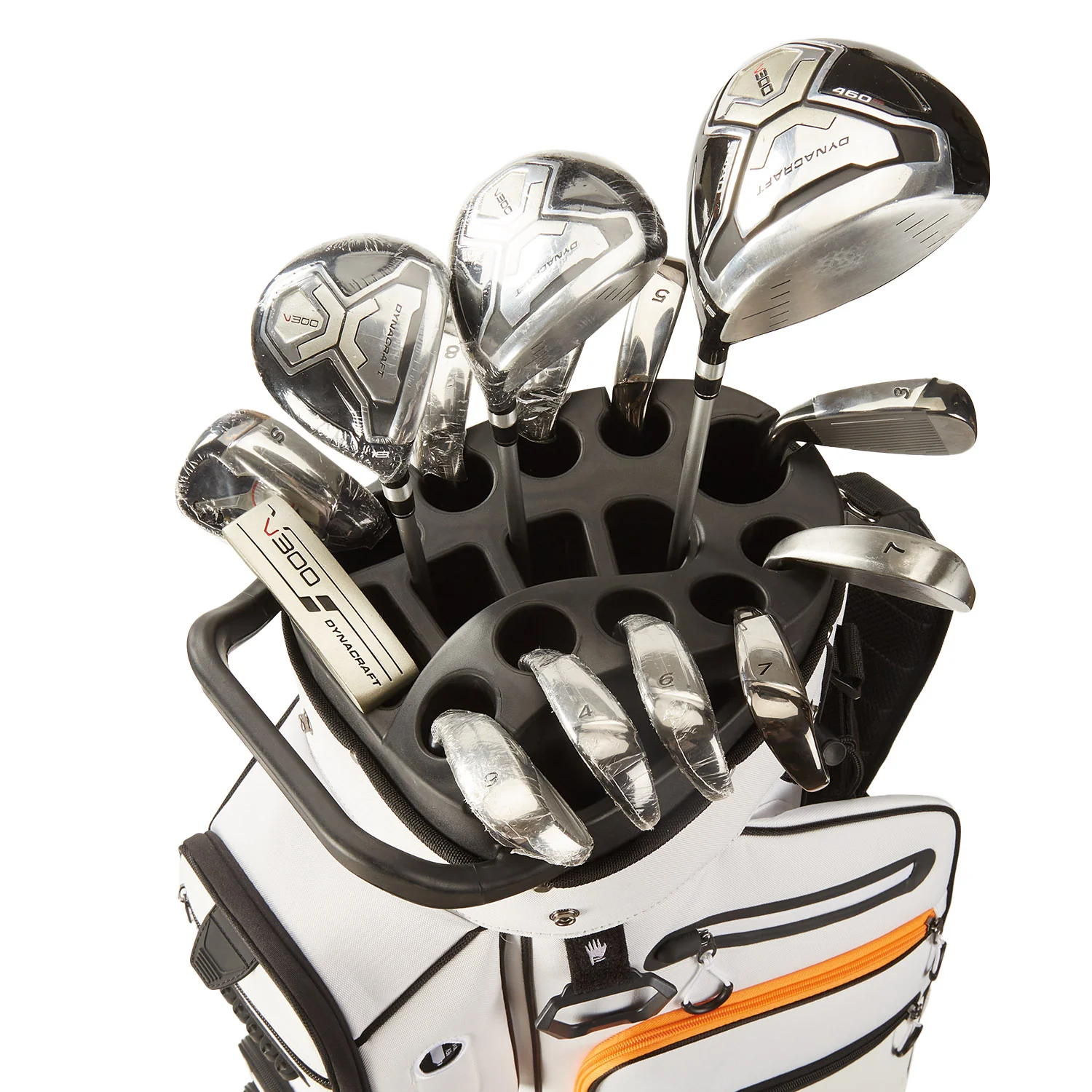 15-Way Full-Length Divider Golf Cart Bag-White Orange