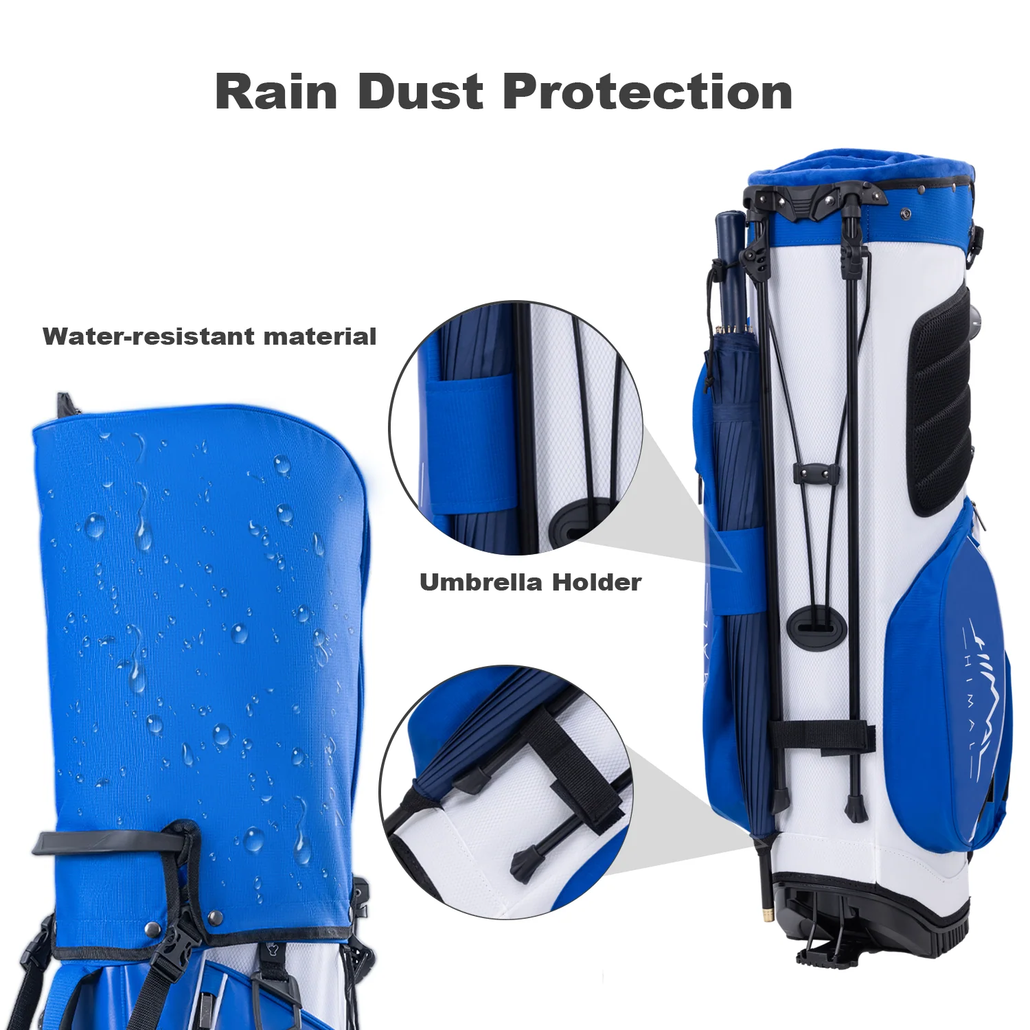 14-Way PU Leather Golf Stand Bag-Royal Blue White