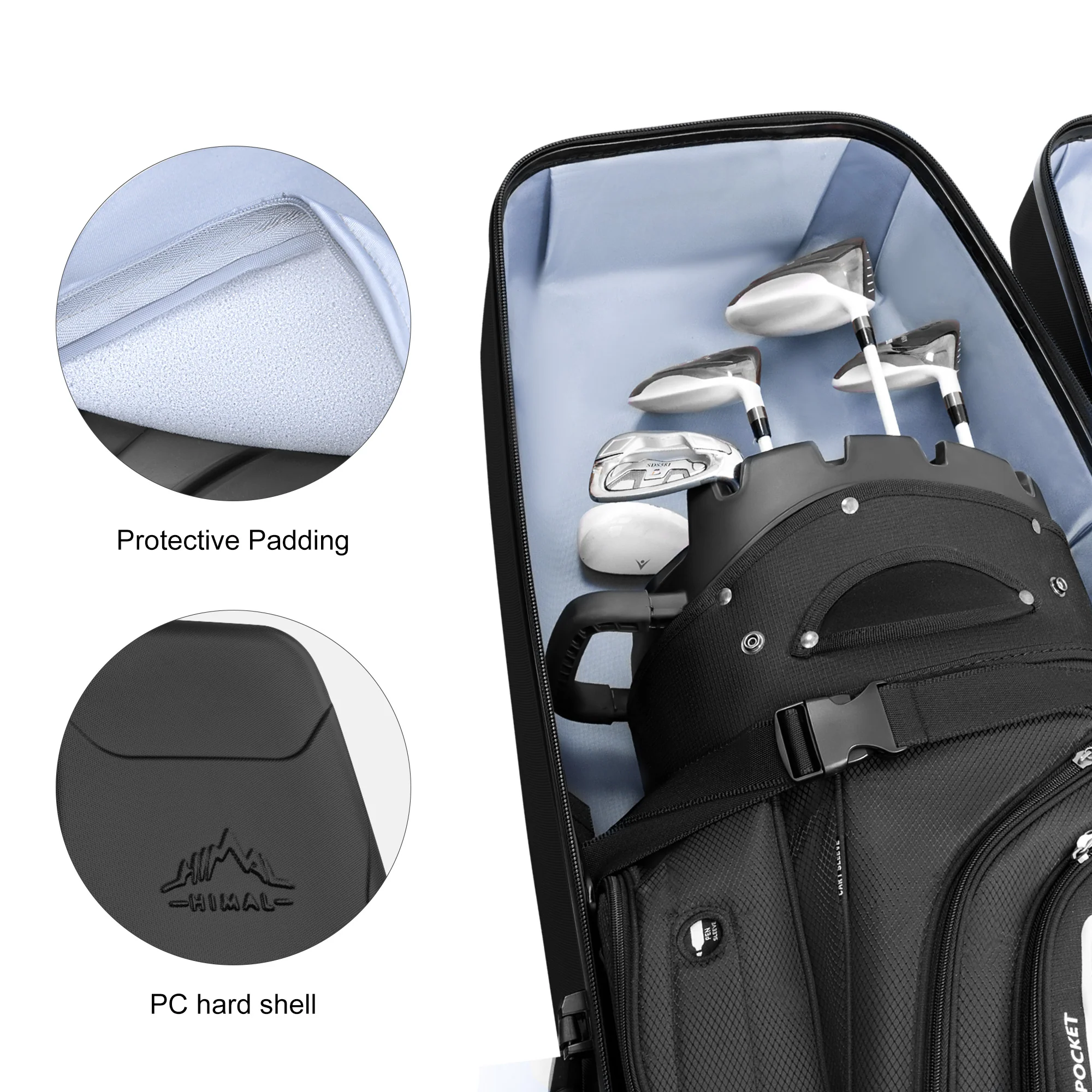 Durable Hard Shell PC Water-Resistant Golf Travel Bag-Black