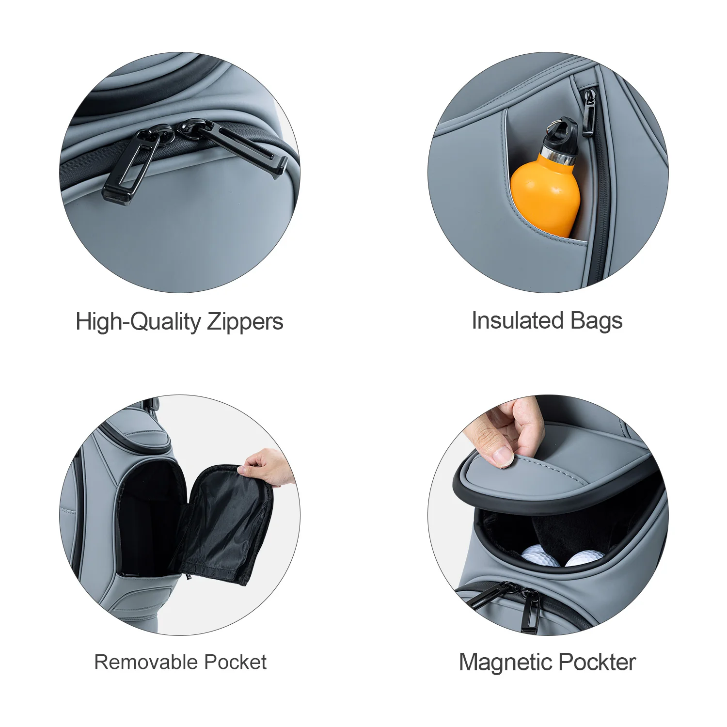 Premium 14-Way Leather Golf Stand Bag – Lightweight & Ergonomic with Full-Length Dividers-Grey