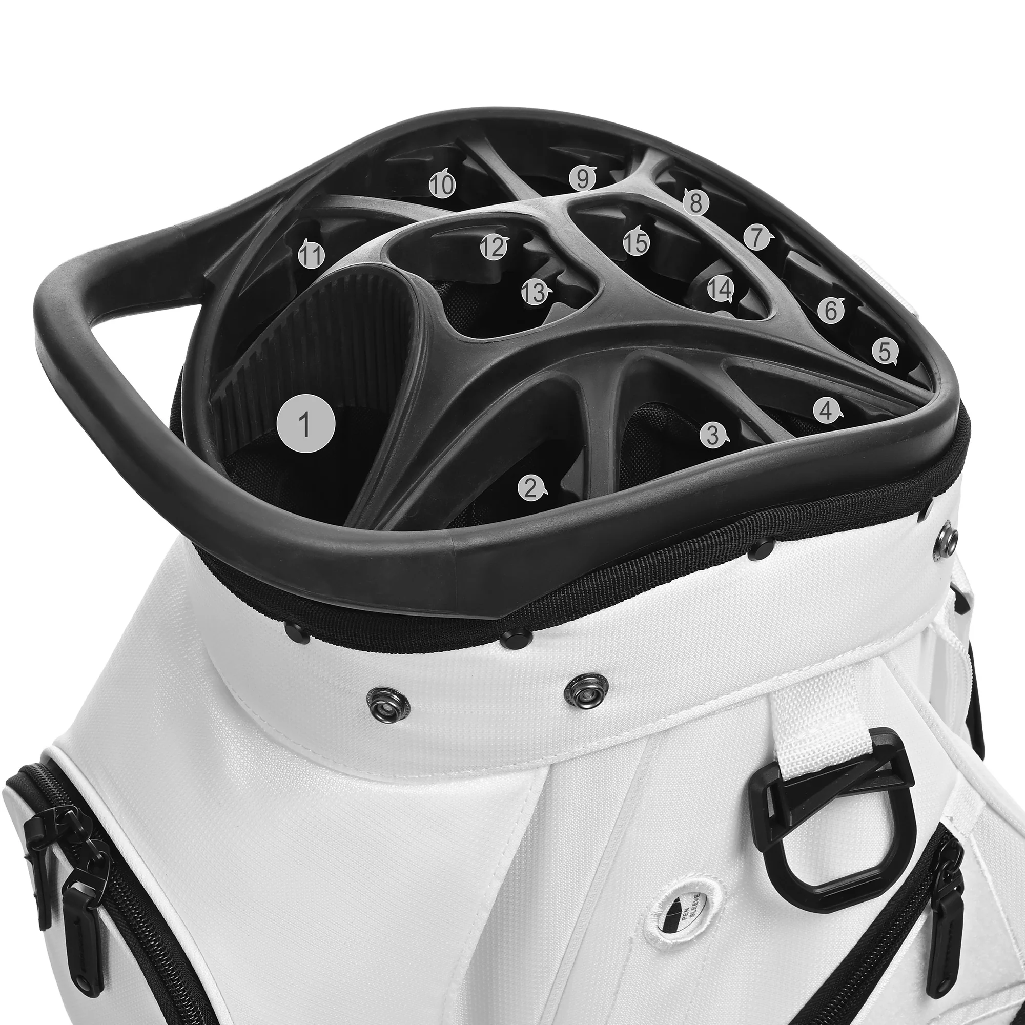 Silent 002 Quiet & Anti-Collision 15 Way Organizer Dividers Golf Cart Bag-White